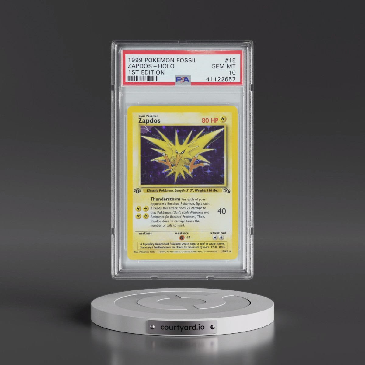 1999 Fossil #15 Zapdos - 1st Edition Holo (PSA 10 GEM MINT)