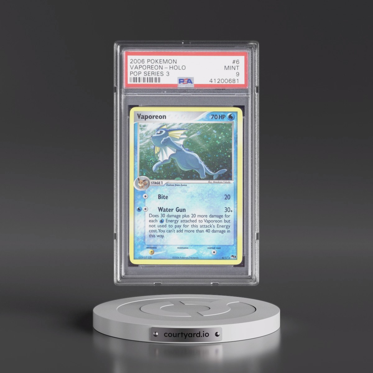 2006 Pokémon Pop Series 3 #6 Vaporeon - Holo (PSA 9 MINT)