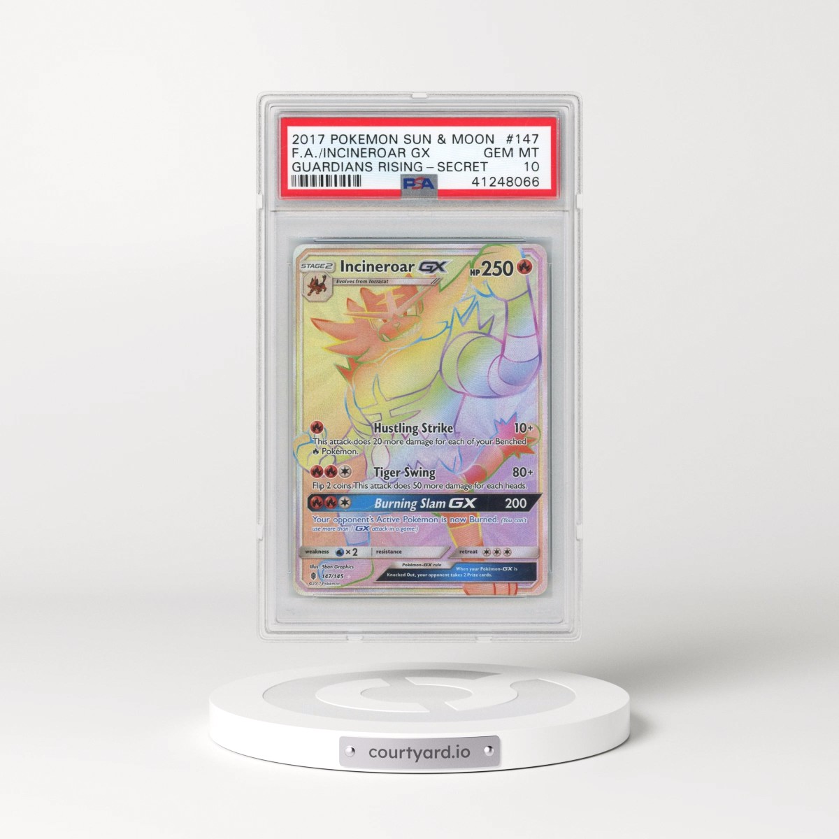 2017 Pokémon Sun & Moon Guardians Rising #147 Incineroar GX - Holo Full Art Secret (PSA 10 GEM MINT)