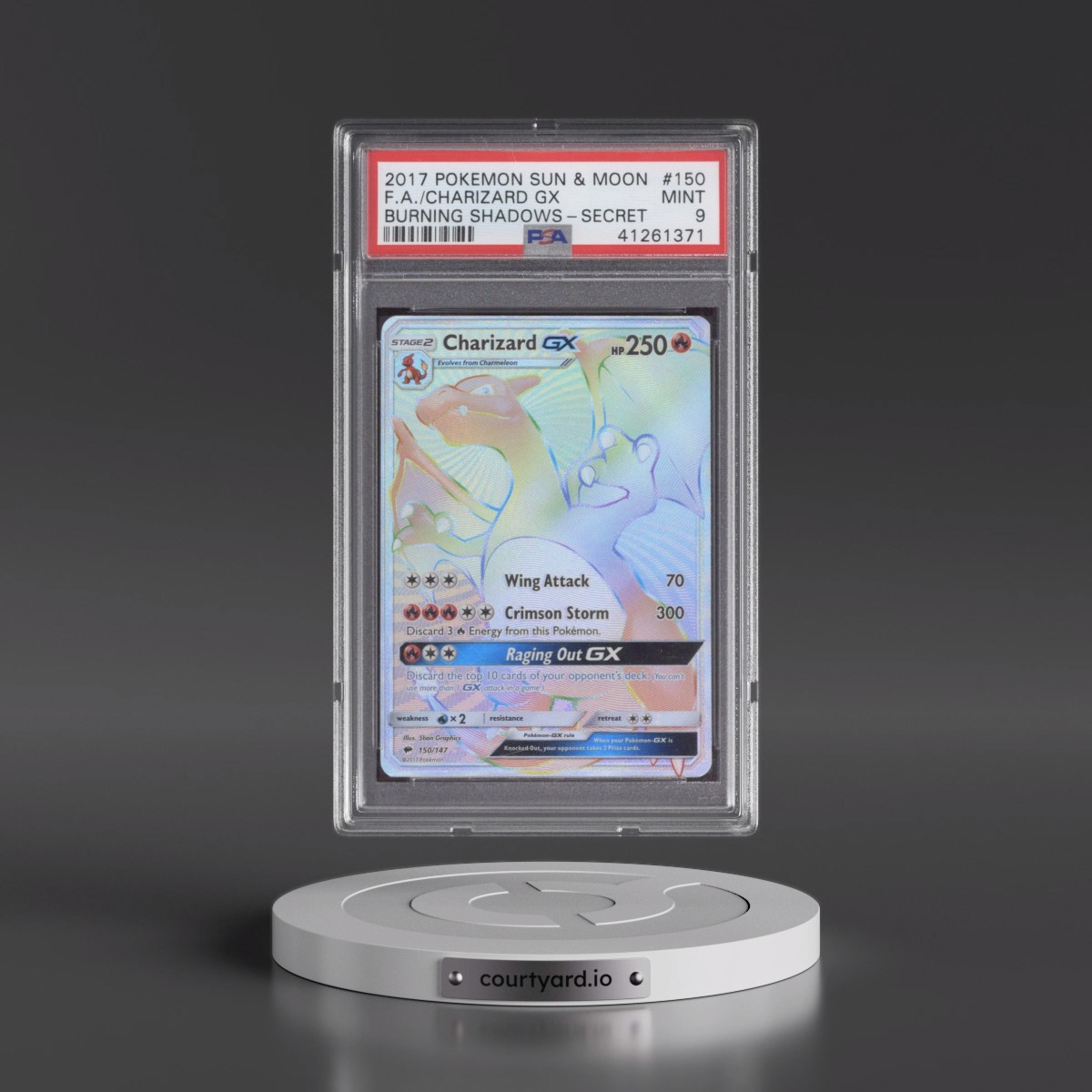2017 Pokémon Sun & Moon Burning Shadows #150 Charizard GX - Holo Full Art Secret (PSA 9 MINT)