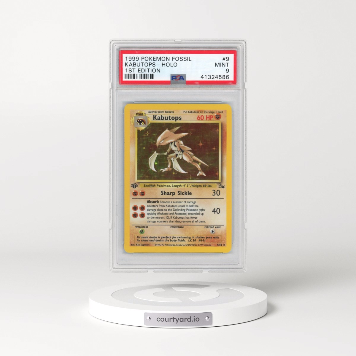 1999 Pokémon Fossil #9 Kabutops - 1st Edition Holo (PSA 9 MINT)