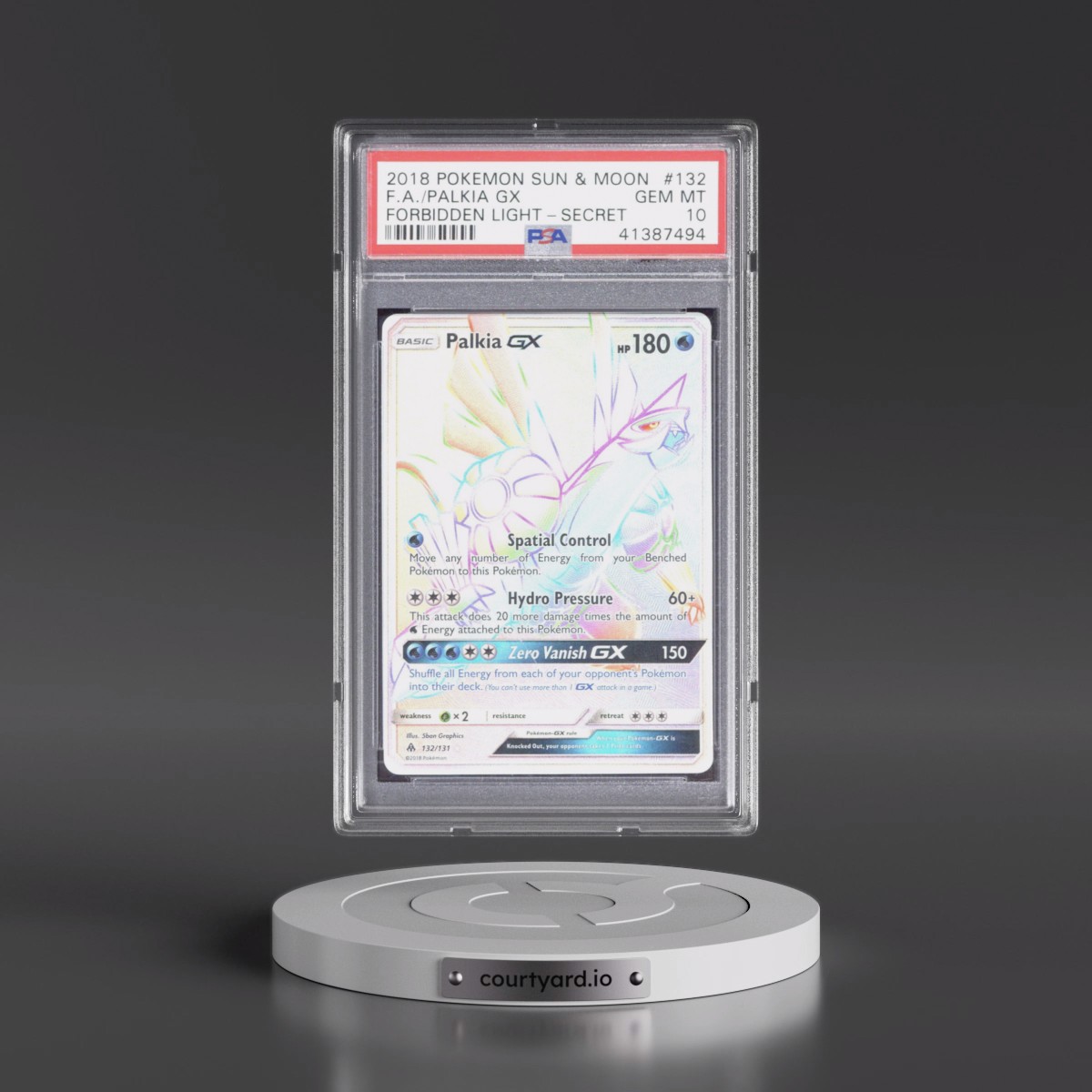 2018 Pokémon Sun & Moon Forbidden Light #132 Palkia GX - Holo Full Art Secret (PSA 10 GEM MINT)