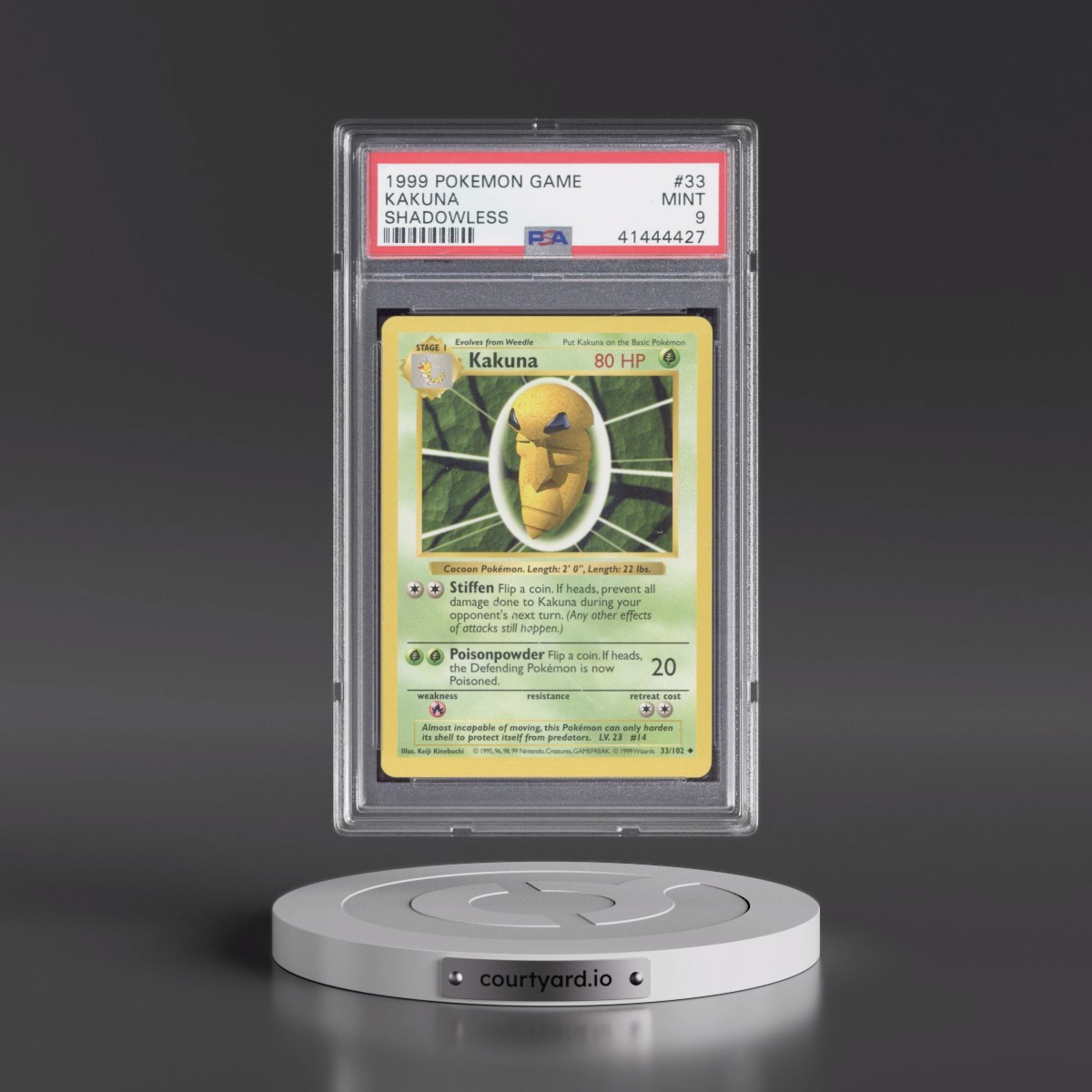 1999 Pokémon Game #33 Kakuna - Shadowless (PSA 9 MINT)