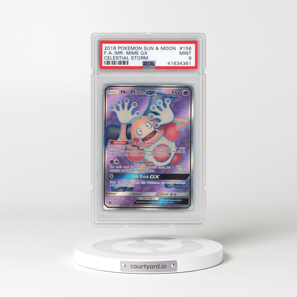 2018 Pokémon Sun & Moon Celestial Storm #156 Mr. Mime GX - Holo Full Art (PSA 9 MINT)