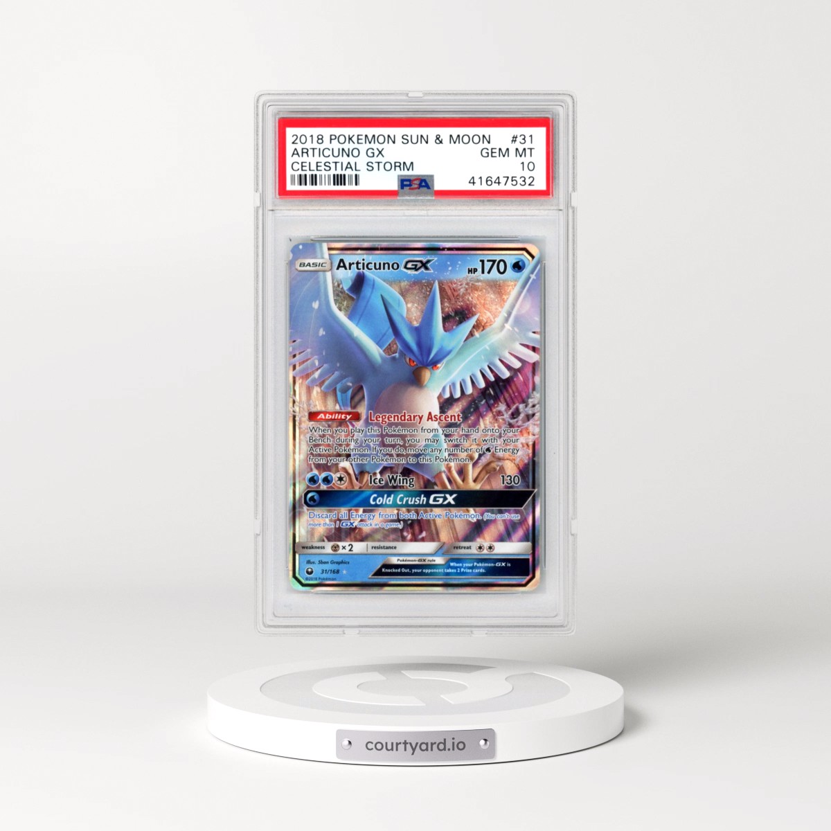 2018 Pokémon Sun & Moon Celestial Storm #31 Articuno GX - Holo (PSA 10 GEM MINT)