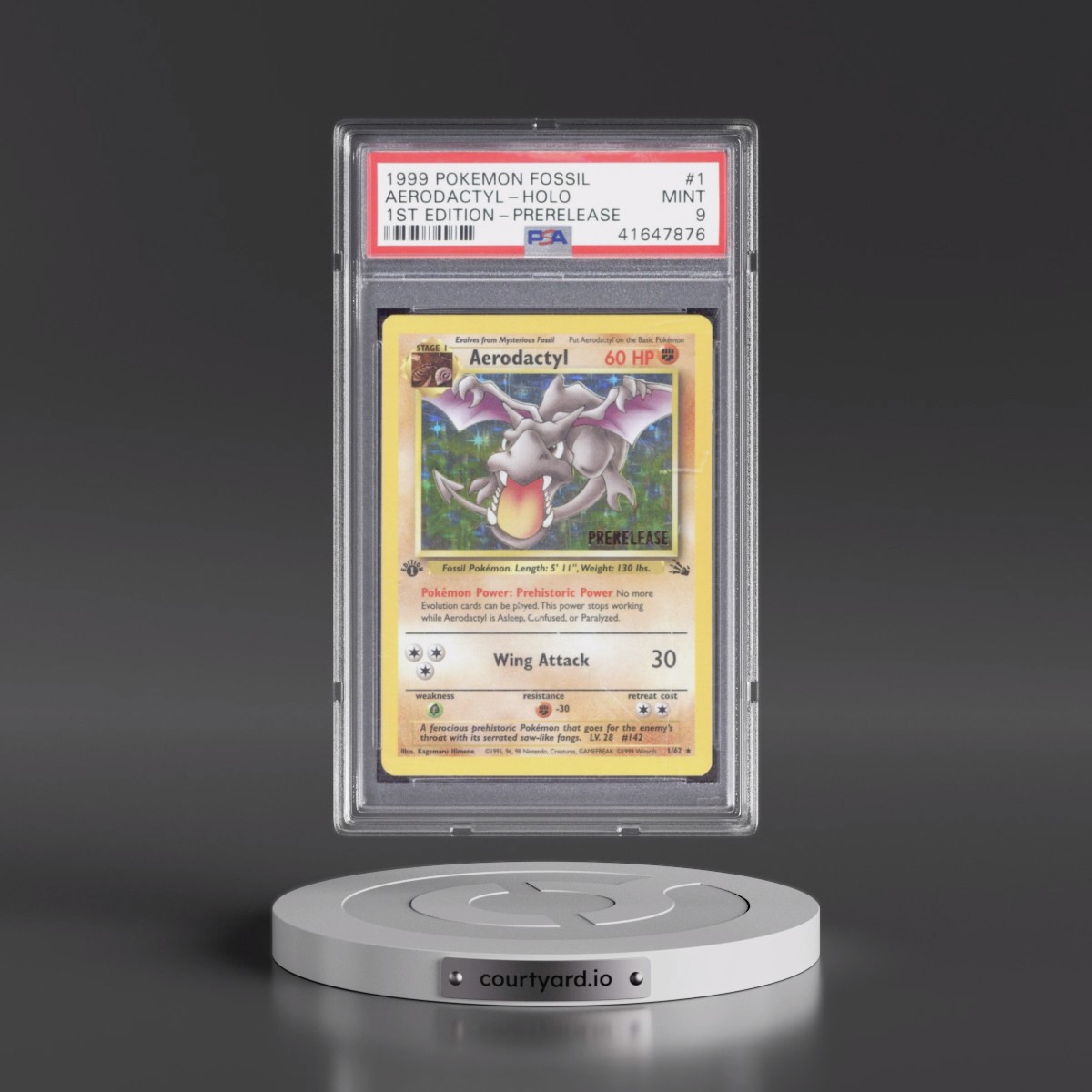 1999 Pokémon Fossil #1 Aerodactyl - 1st Edition Holo Prerelease (PSA 9 MINT) - Photo