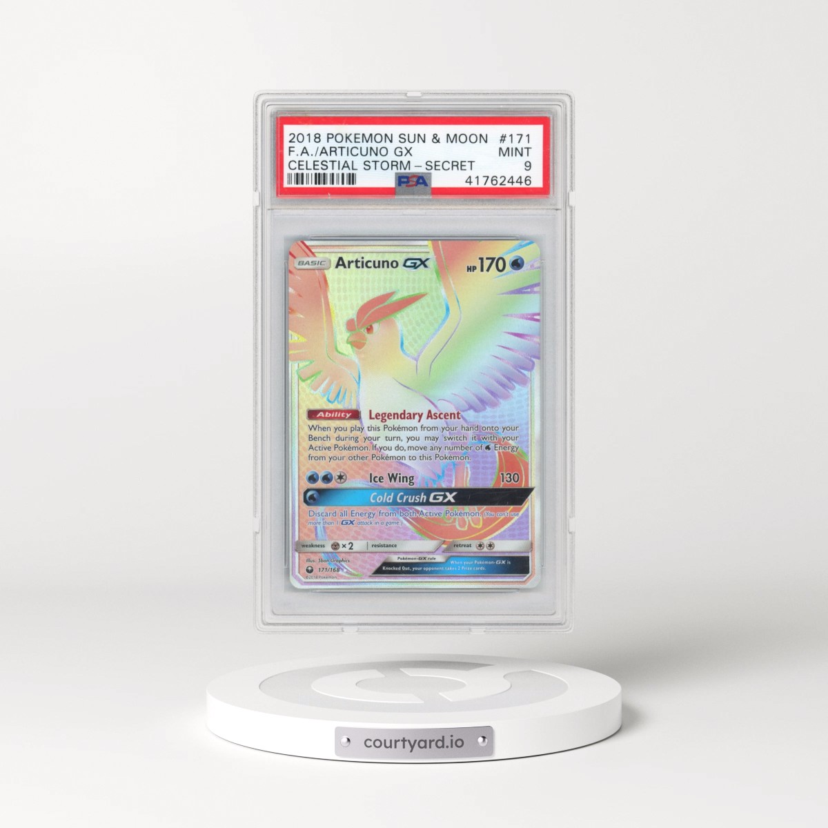 2018 Pokémon Sun & Moon Celestial Storm #171 Articuno GX - Holo Full Art Secret (PSA 9 MINT)