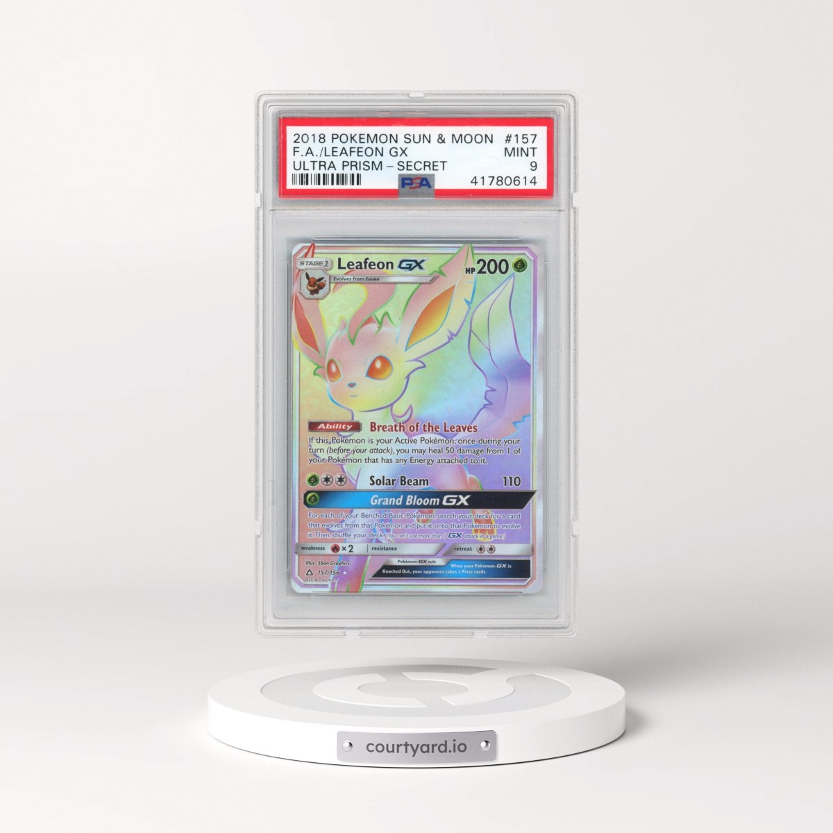 2018 Pokémon Sun & Moon Ultra Prism #157 Leafeon GX - Holo Full Art Secret (PSA 9 MINT)