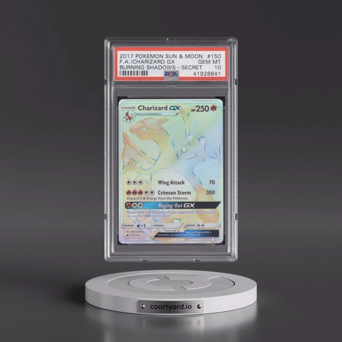 2017 Pokémon Sun & Moon Burning Shadows #150 Charizard GX - Holo Full Art Secret (PSA 10 GEM MINT)