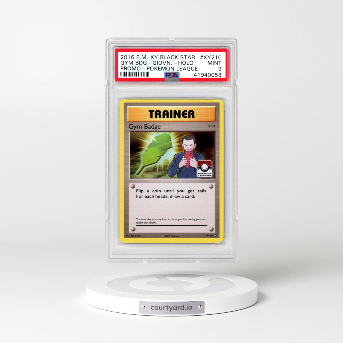 2016 Pokémon XY Black Star Promo #XY210 Gym Badge-Giovanni - Holo Pokemon League (PSA 9 MINT)