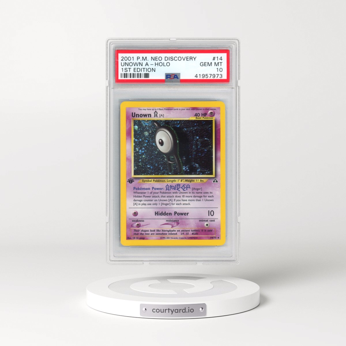 2001 Pokémon Neo Discovery #14 Unown A - 1st Edition Holo (PSA 10 GEM MINT)