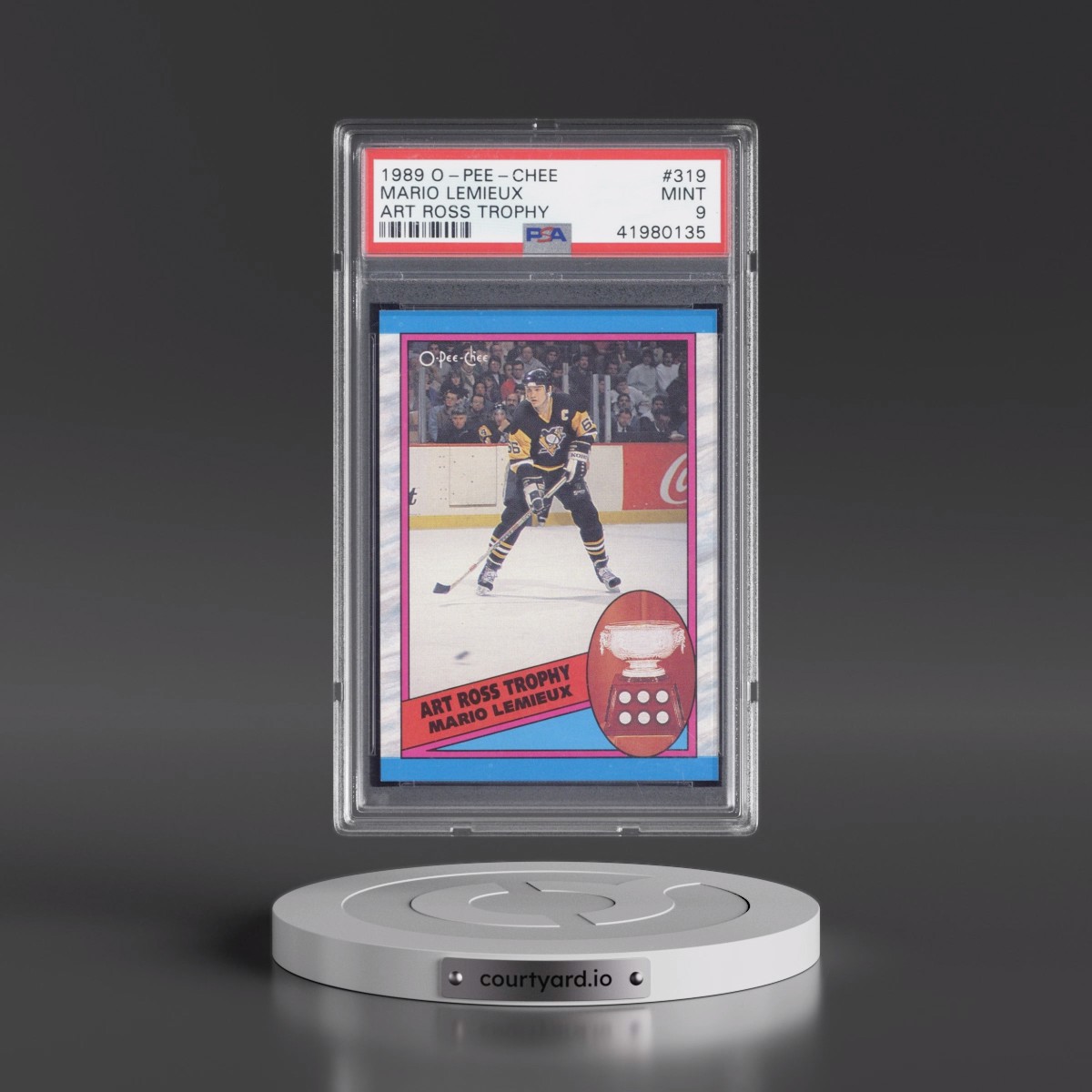 1989 O-Pee-Chee Mario Lemieux - Art Ross Trophy #319 PSA 9