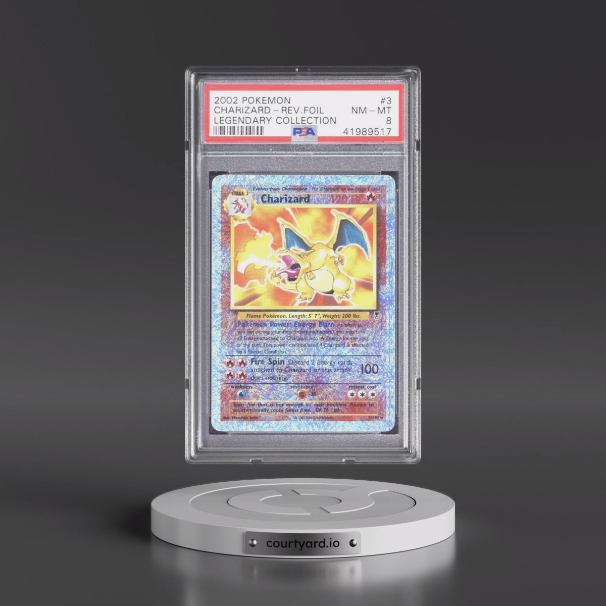 2002 Pokémon Legendary Collection #3 Charizard - Reverse Foil (PSA 8 NM-MT)
