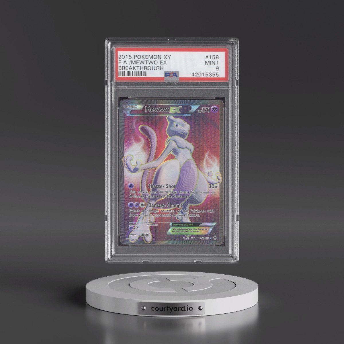 2015 Pokémon XY Breakthrough #158 Mewtwo EX - Holo Full Art (PSA 9 MINT)