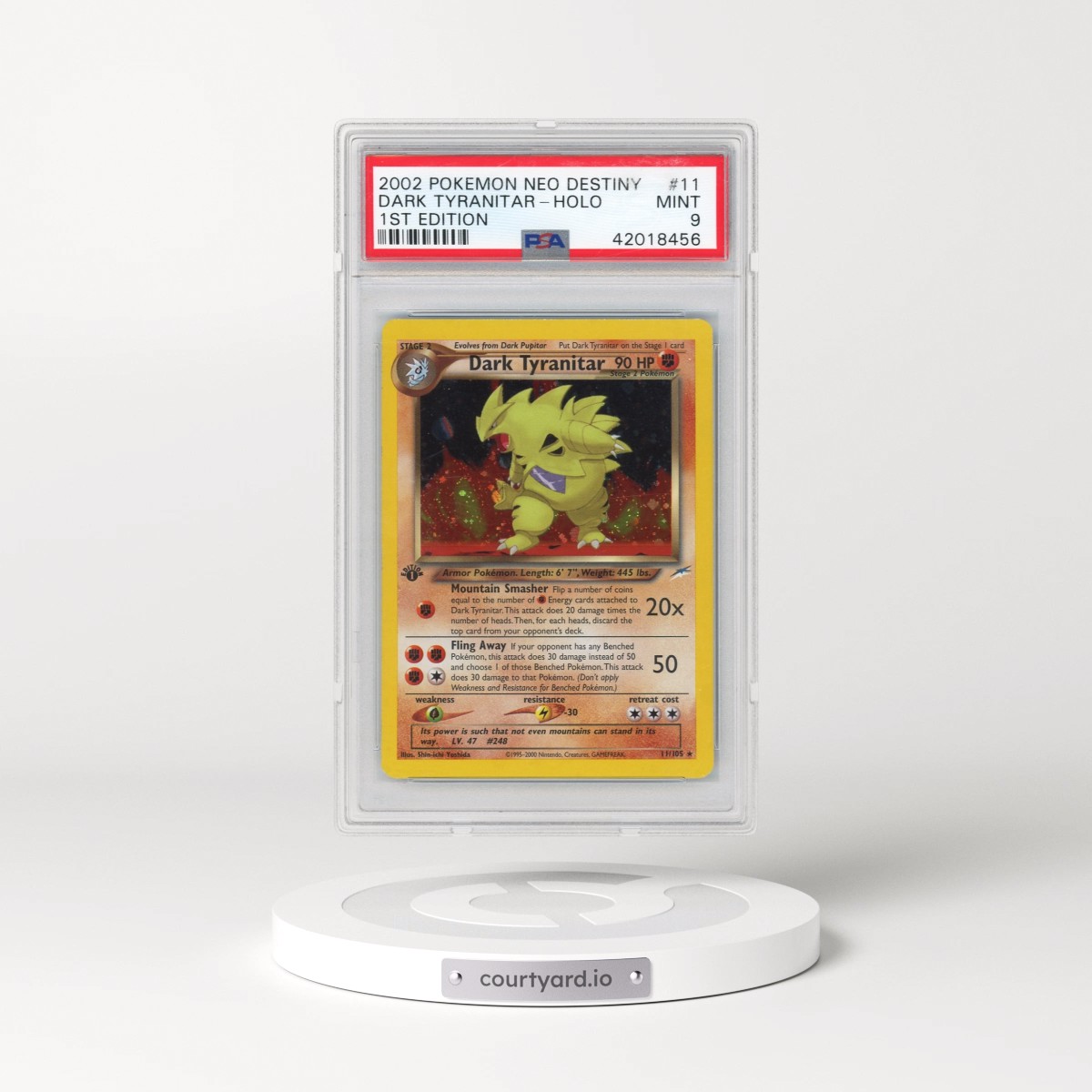 2002 Pokémon Neo Destiny #11 Dark Tyranitar - 1st Edition Holo (PSA 9 MINT)
