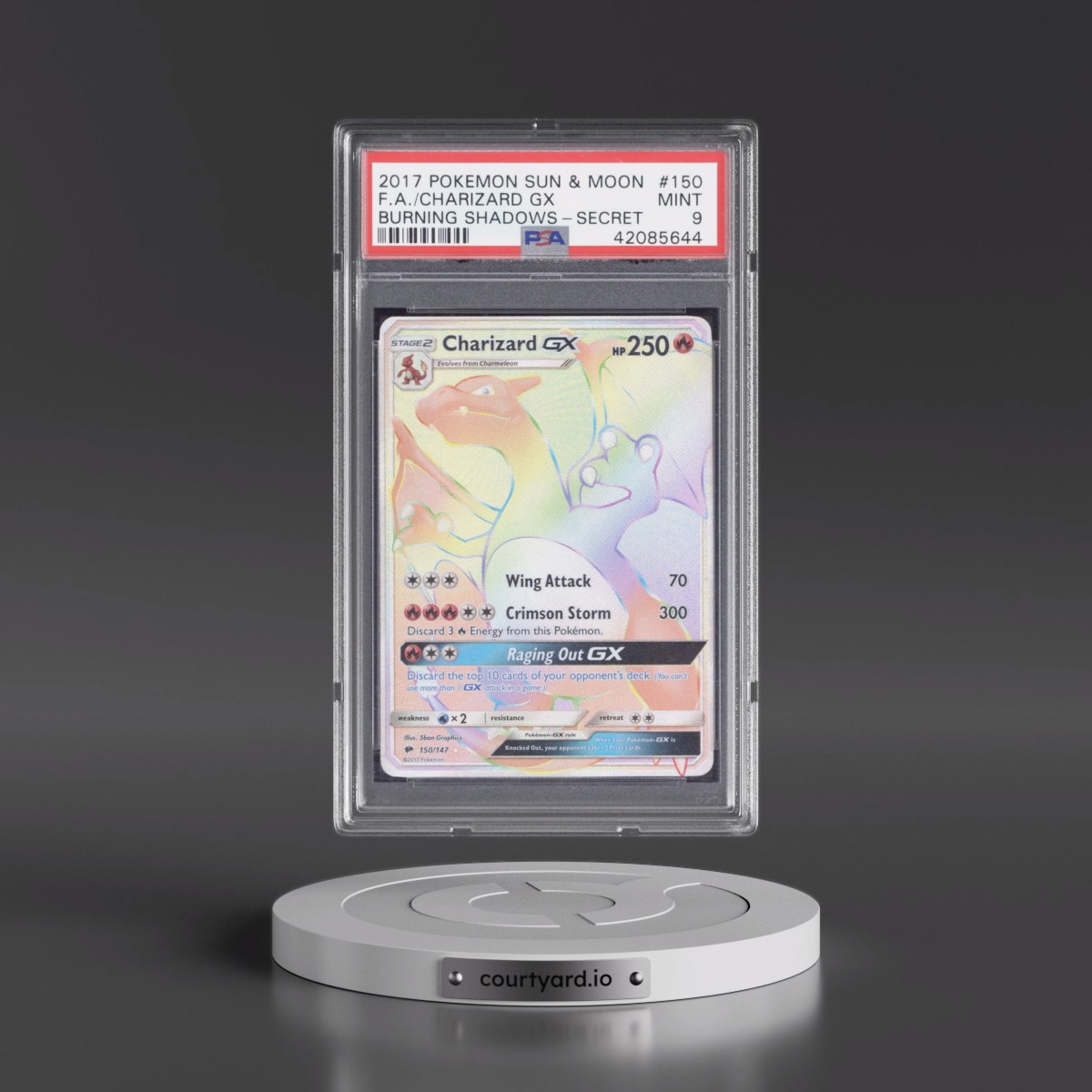 2017 Pokémon Sun & Moon Burning Shadows #150 Charizard GX - Holo Full Art Secret (PSA 9 MINT)