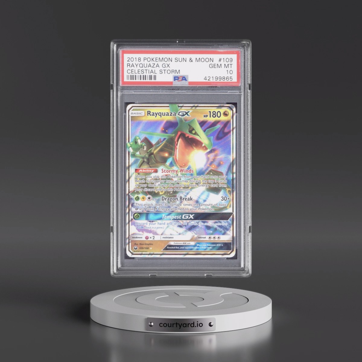 2018 Pokémon Sun & Moon Celestial Storm #109 Rayquaza GX - Holo (PSA 10 GEM MINT)