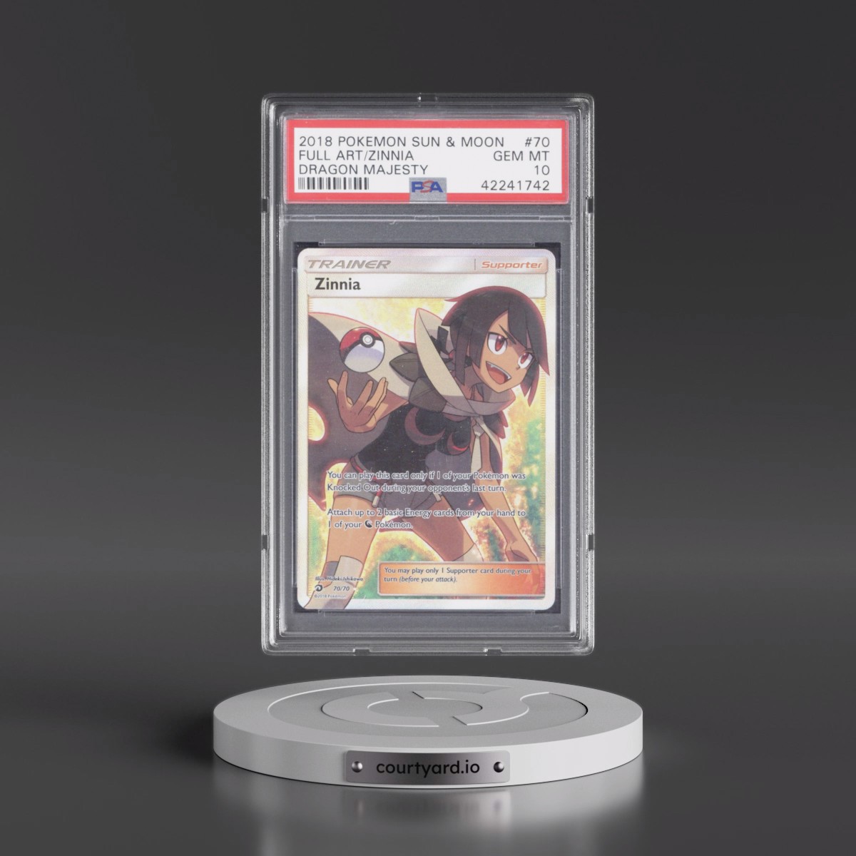 2018 Pokémon Sun & Moon Dragon Majesty #70 Zinnia - Full Art (PSA 10 GEM MINT)
