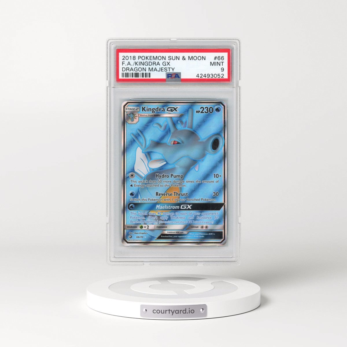 2018 Pokémon Sun & Moon Dragon Majesty #66 Kingdra GX - Holo Full Art (PSA 9 MINT)