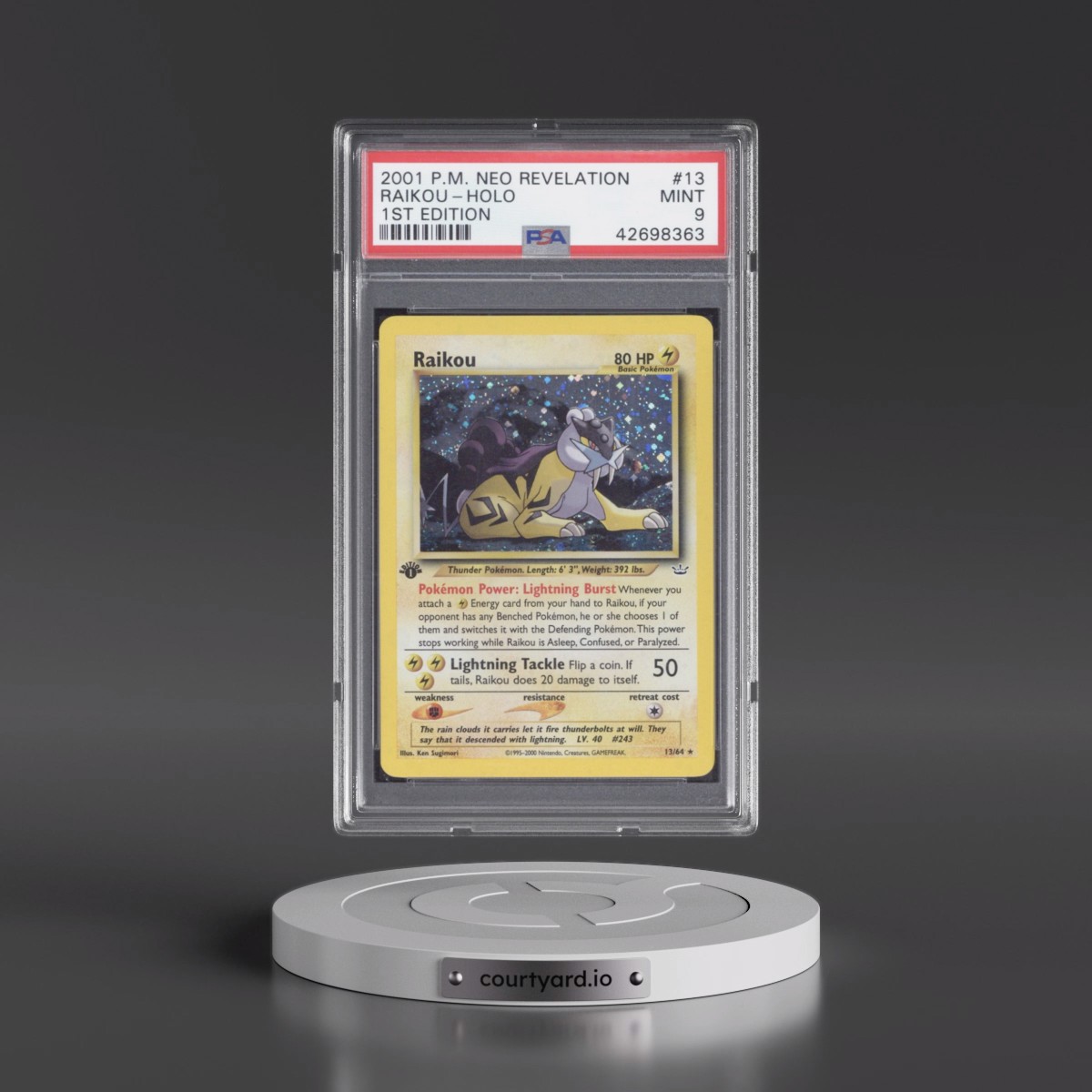 2001 Pokémon Neo Revelation Raikou - 1st Edition Holo #13 PSA 9