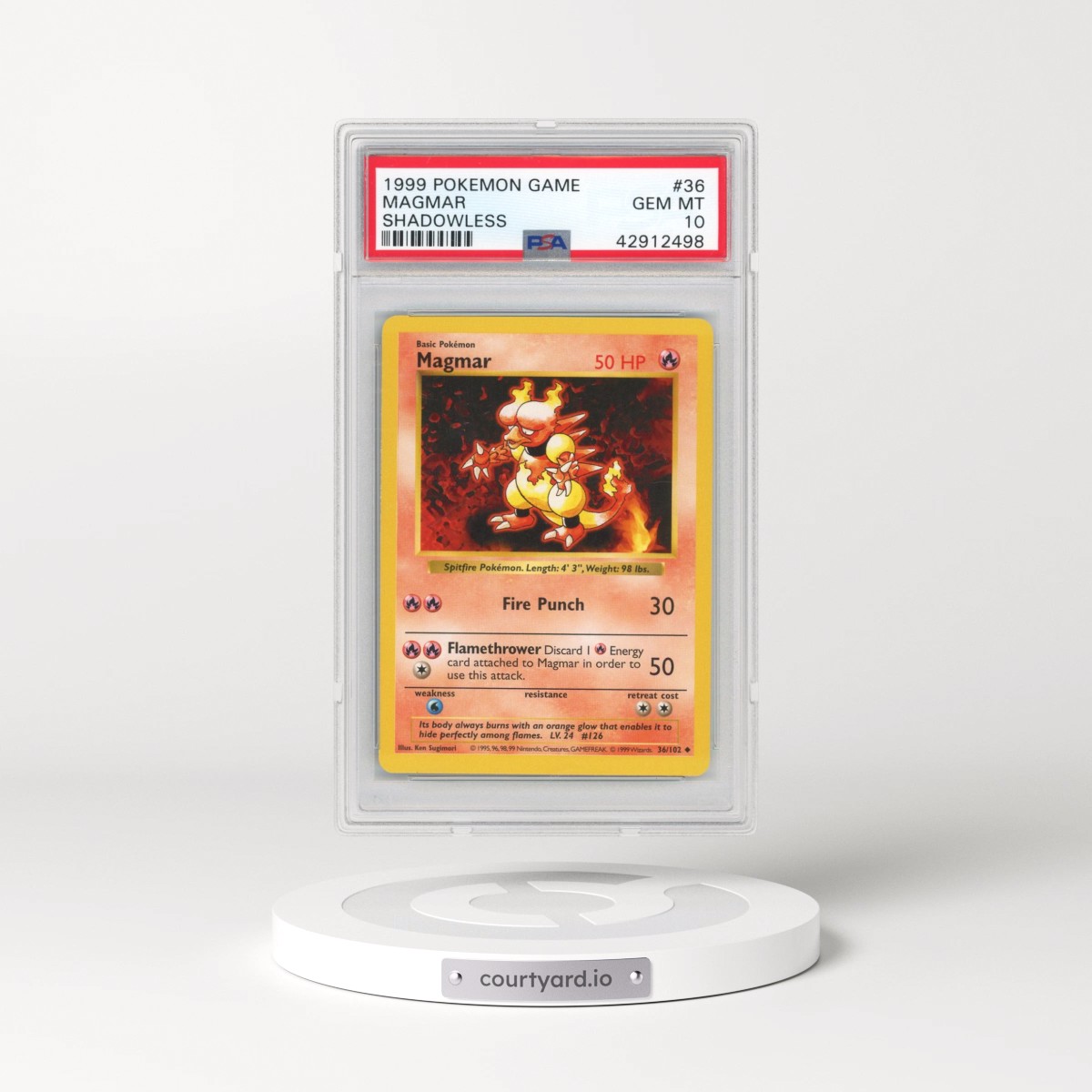 1999 Pokémon Game #36 Magmar - Shadowless (PSA 10 GEM MINT)
