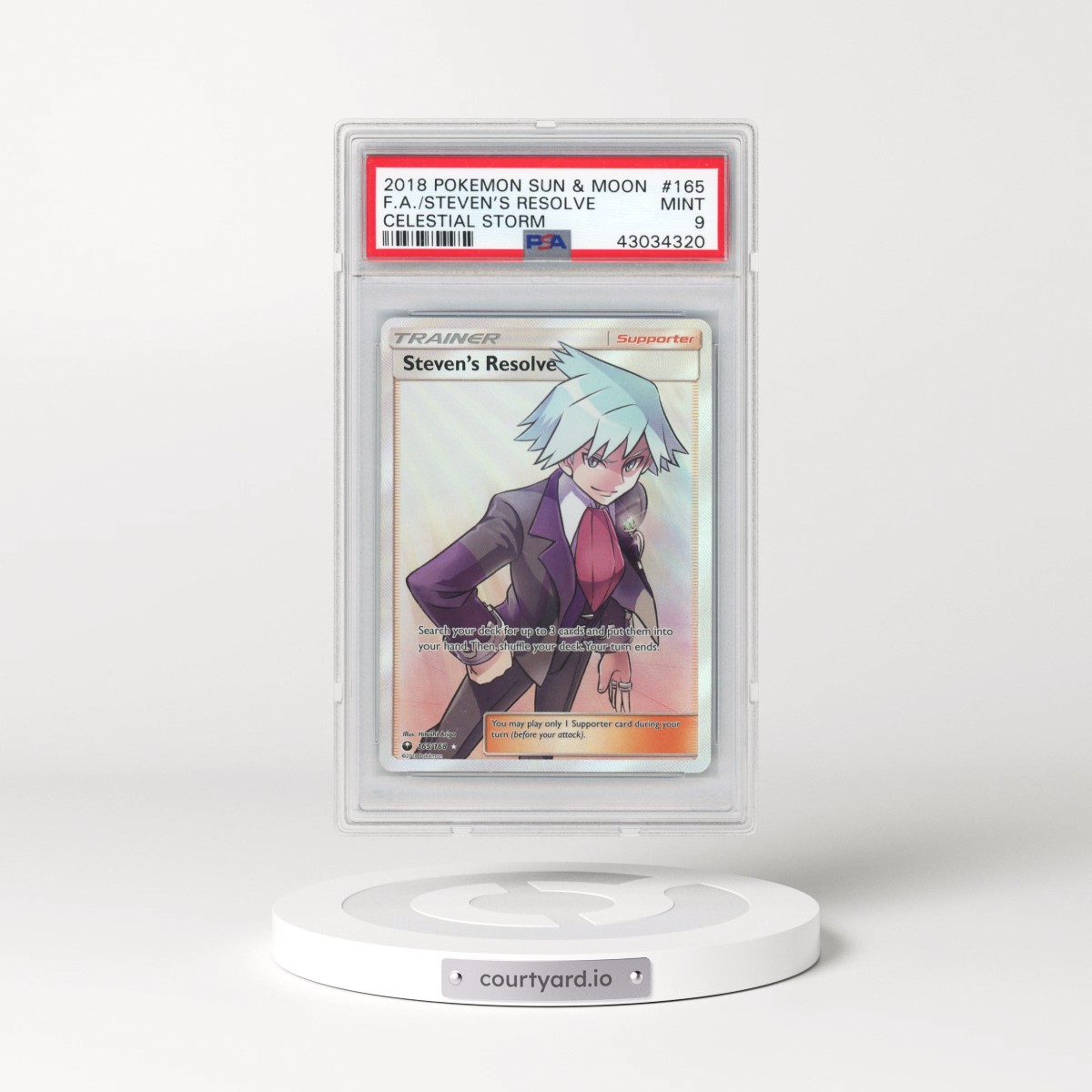 2018 Pokémon Sun & Moon Celestial Storm #165 Steven's Resolve - Full Art (PSA 9 MINT)