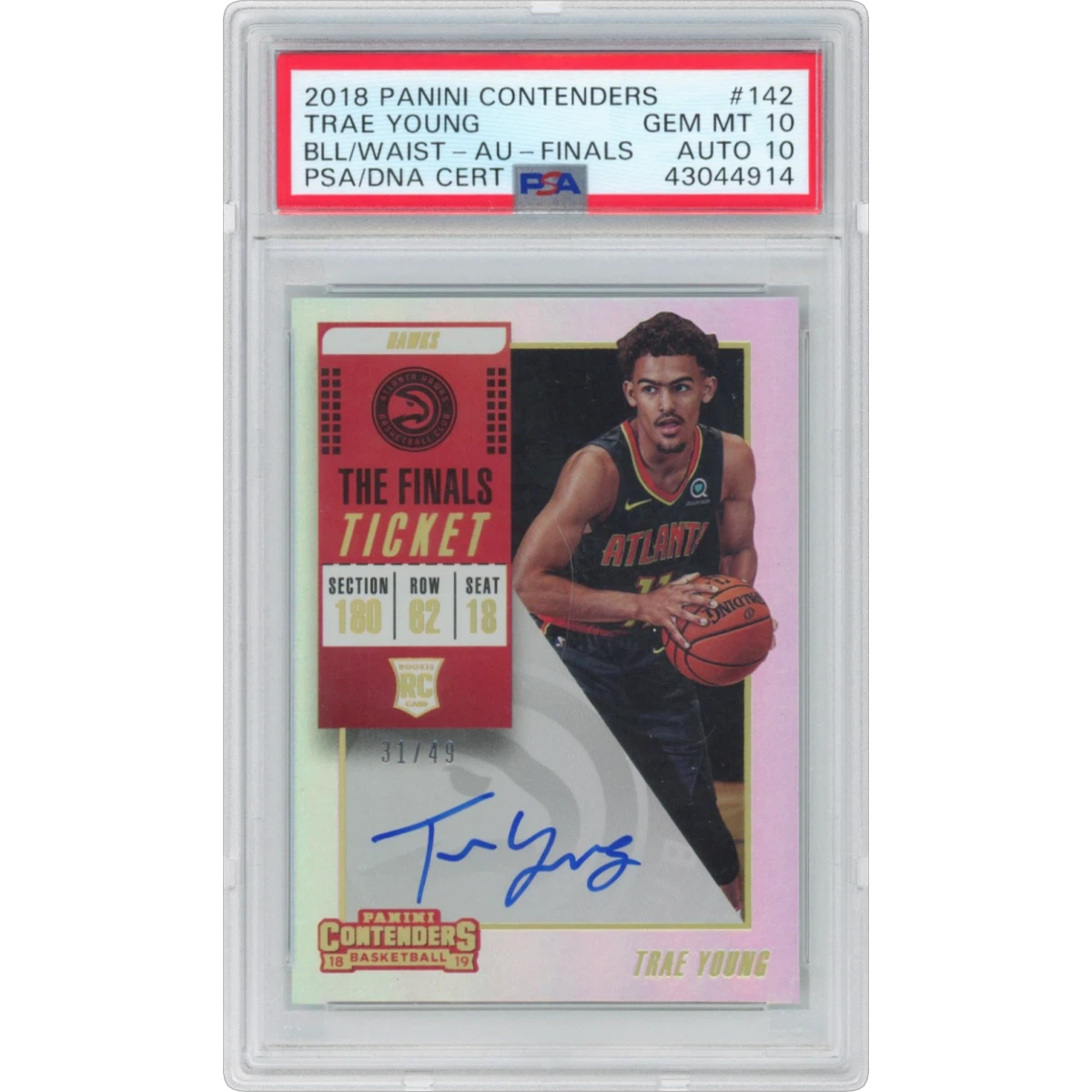 2018 Panini Contenders #142 Trae Young - Autograph-the Finals (PSA 10 GEM MINT)