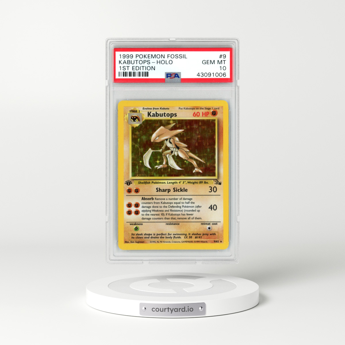 1999 Fossil #9 Kabutops - 1st Edition Holo (PSA 10 GEM MINT)