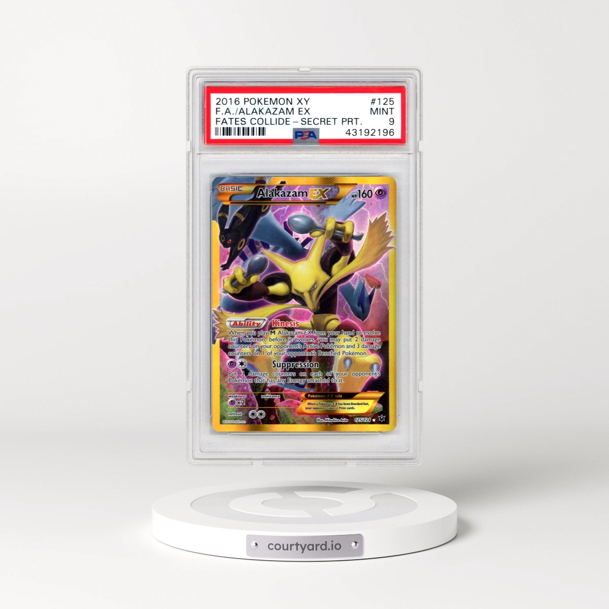 2016 Pokémon XY Fates Collide #125 Alakazam EX - Holo Full Art Secret (PSA 9 MINT)