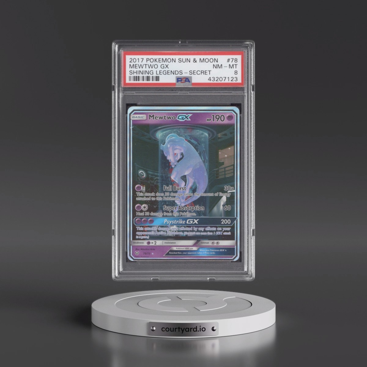 2017 Pokémon Sun & Moon Shining Legends #78 Mewtwo GX - Holo Secret (PSA 8 NM-MT)