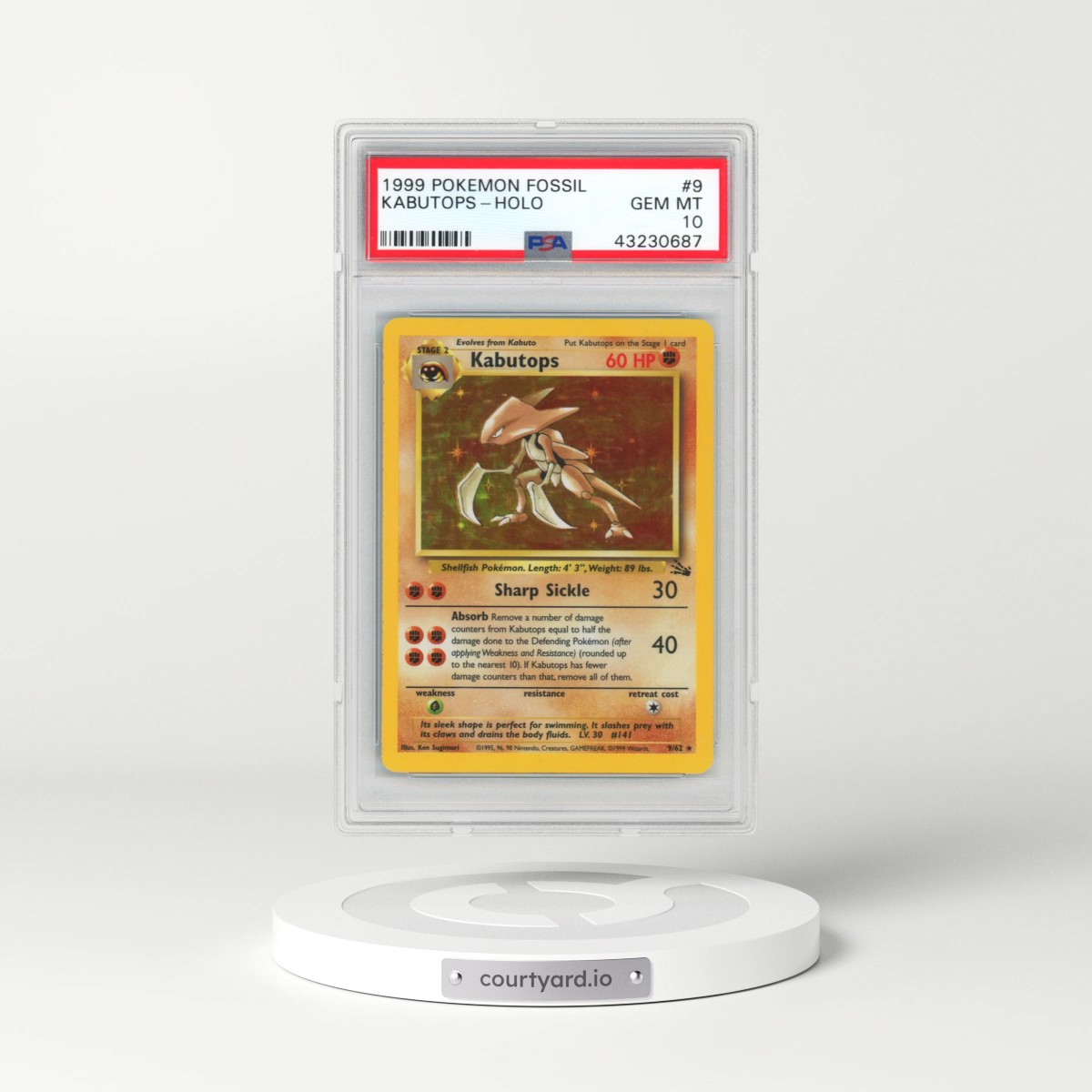 1999 Pokémon Fossil #9 Kabutops - Holo (PSA 10 GEM MINT)