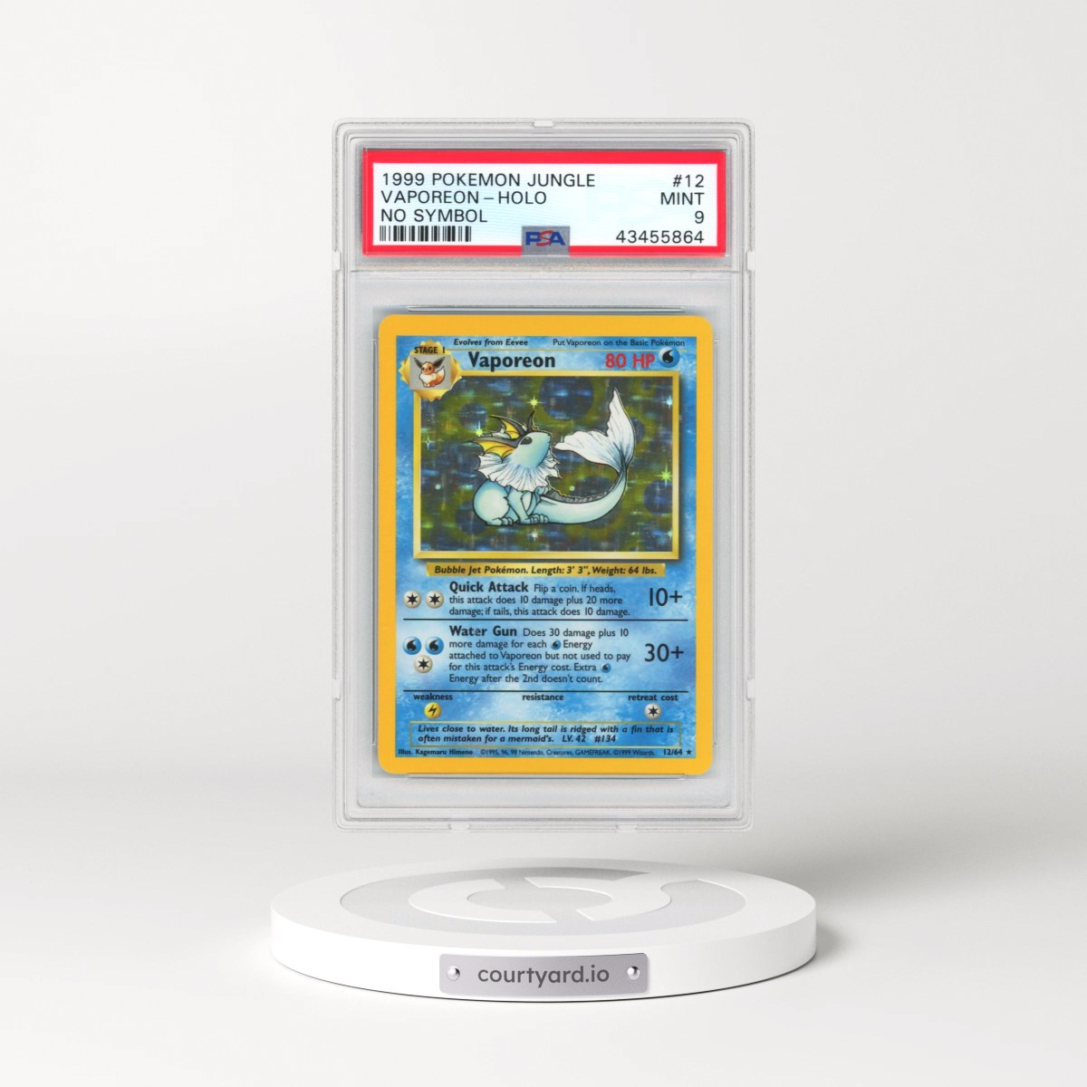 1999 Jungle Vaporeon - Holo No Symbol #12 PSA 9