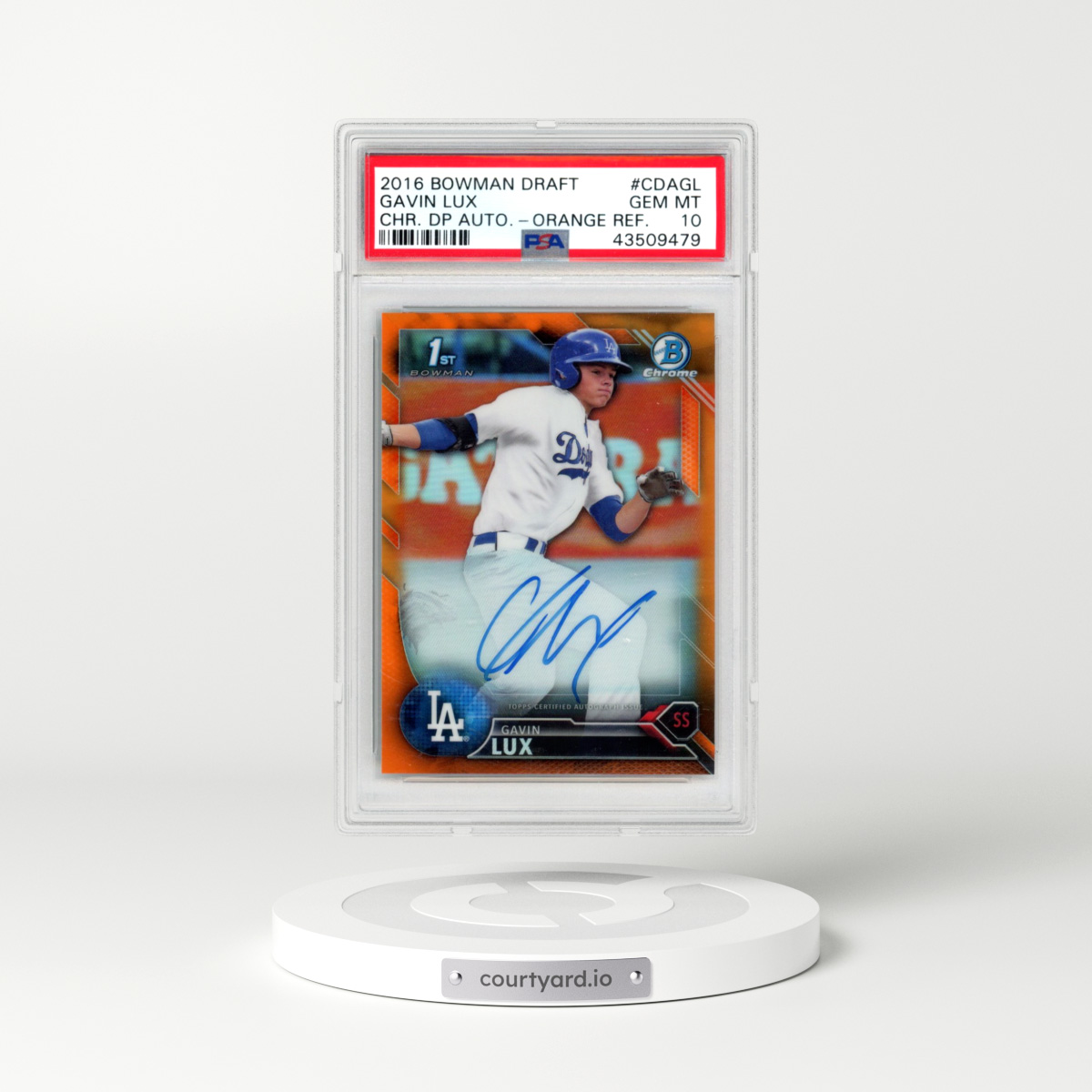 2016 Bowman Draft Chrome Draft Picks Autographs #CDAGL Gavin Lux - Orange Refractor (PSA 10 GEM MINT)