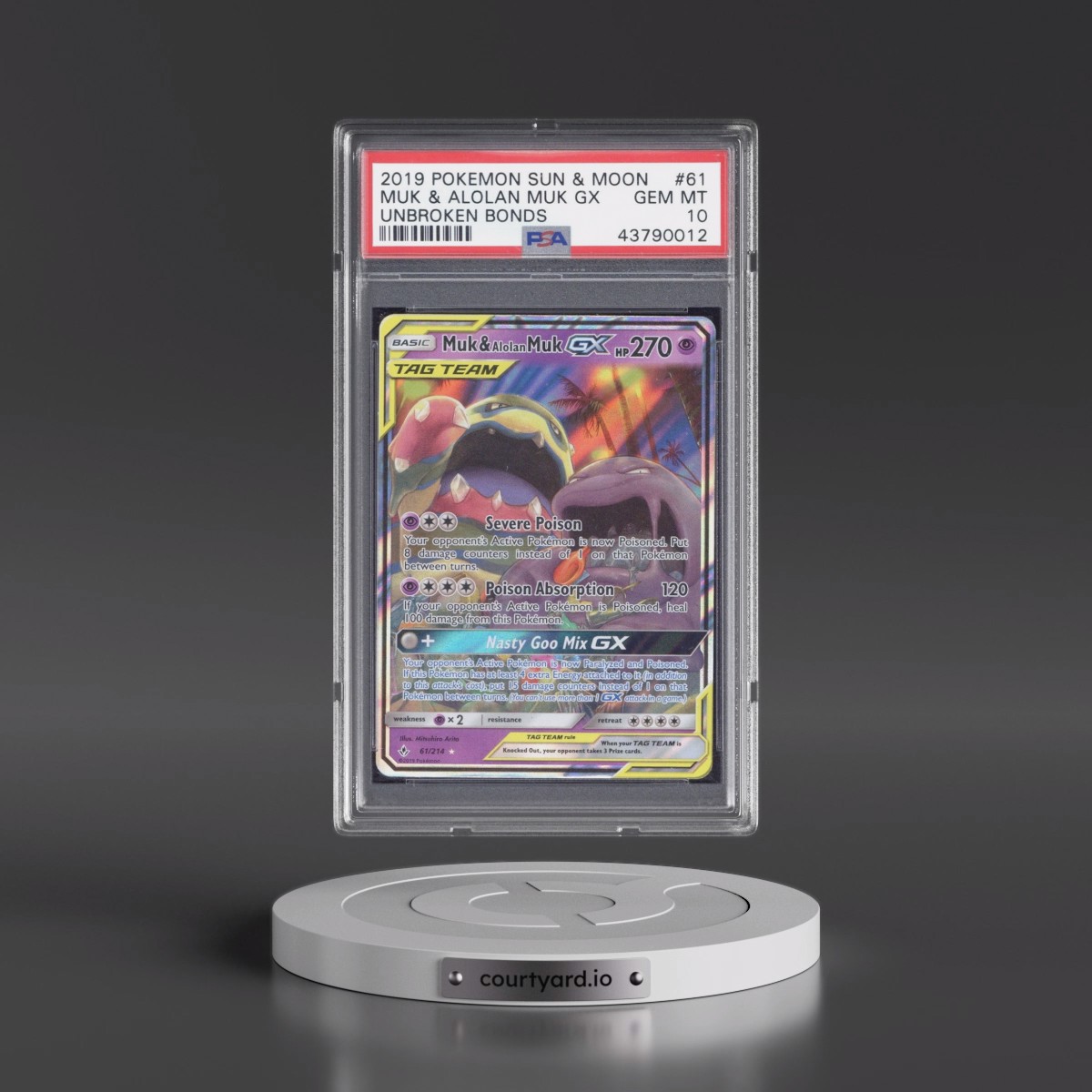 2019 Pokémon Sun & Moon Unbroken Bonds Muk & Alolan Muk GX - Holo #61 PSA 10
