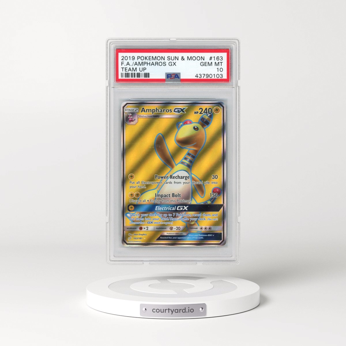 2019 Pokémon Sun & Moon Team Up #163 Ampharos GX - Holo Full Art (PSA 10 GEM MINT)