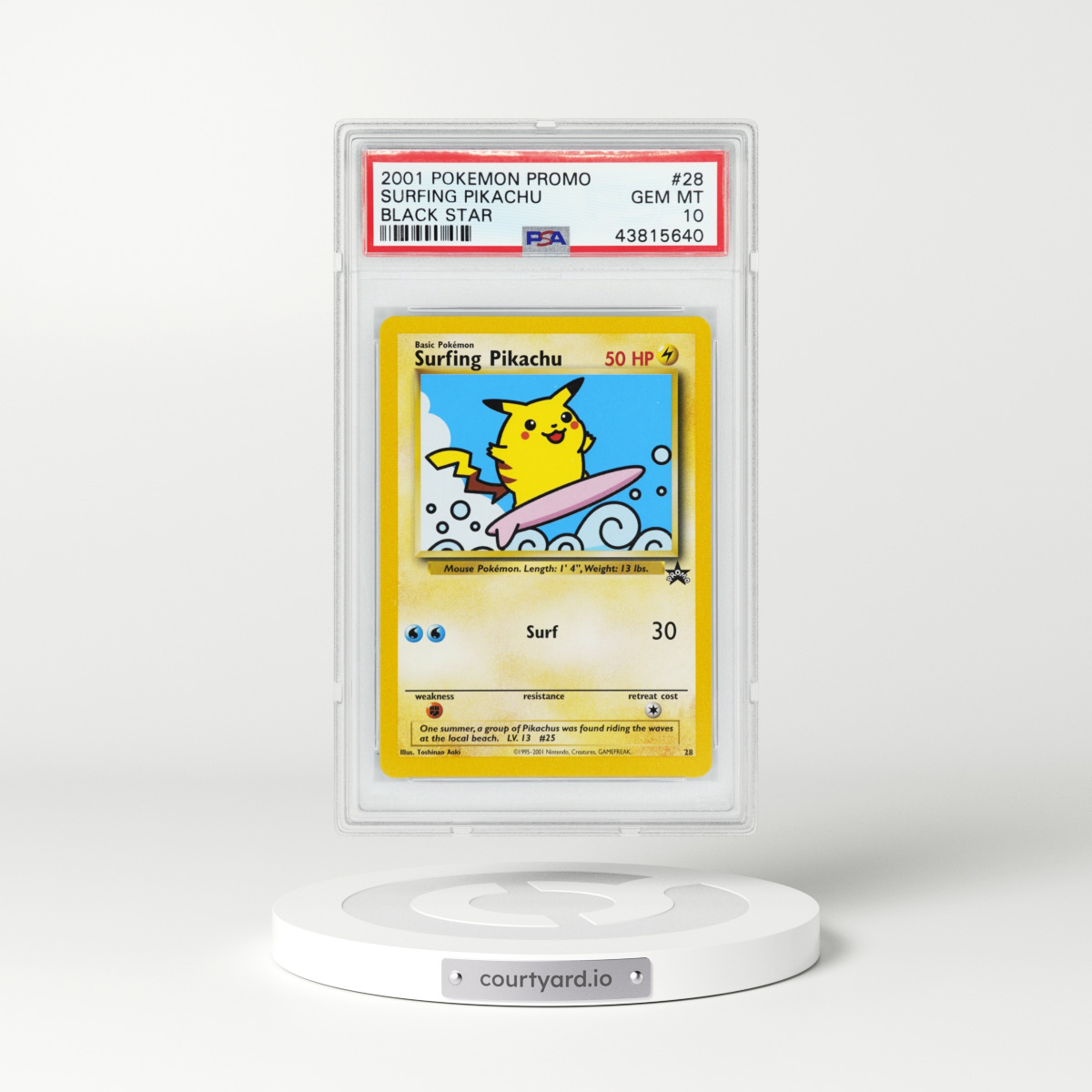 2001 Black Star Promo #28 Surfing Pikachu (PSA 10 GEM MINT)