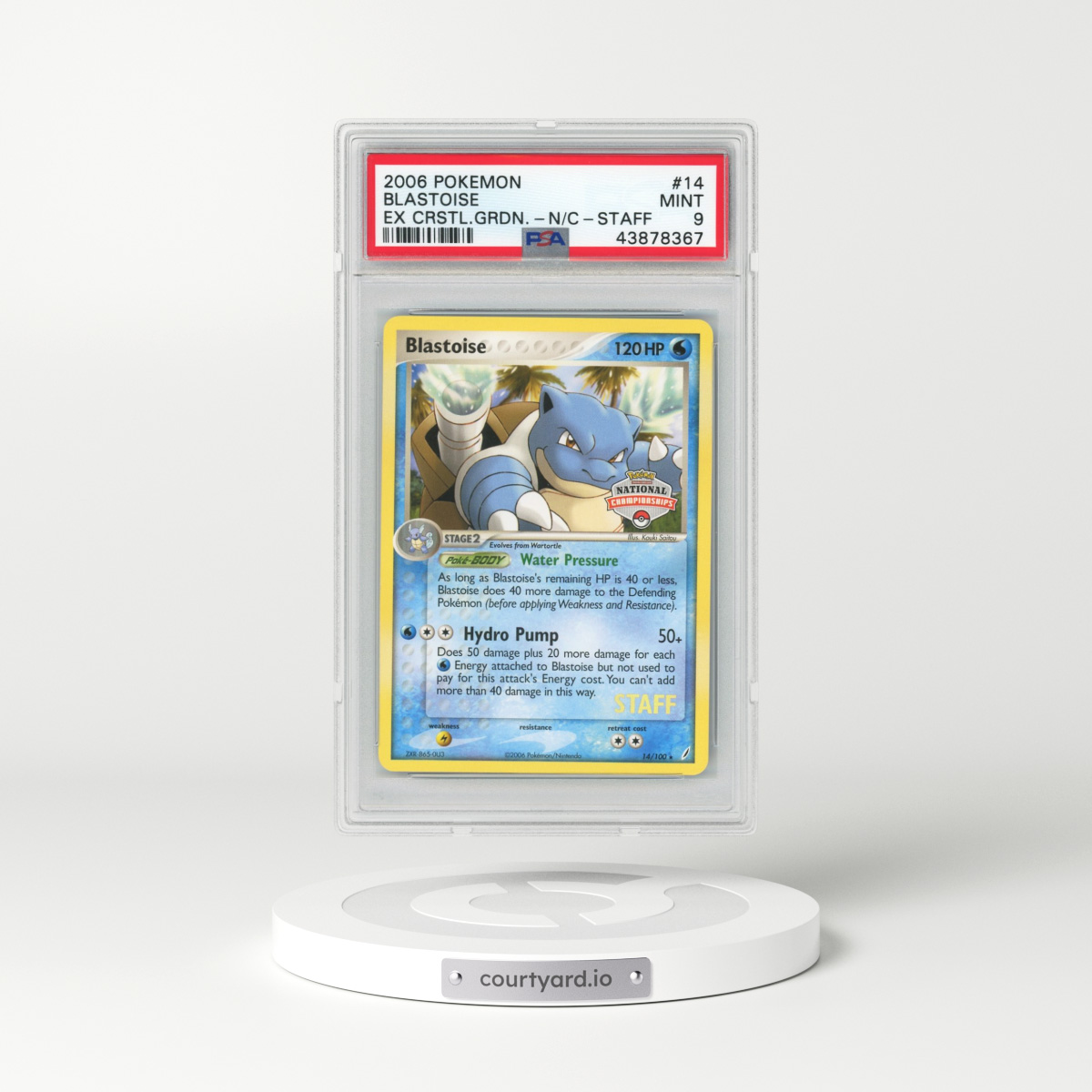 2006 Pokémon EX Crystal Guardians #14 Blastoise - 2007 National Championships-Staff (PSA 9 MINT)