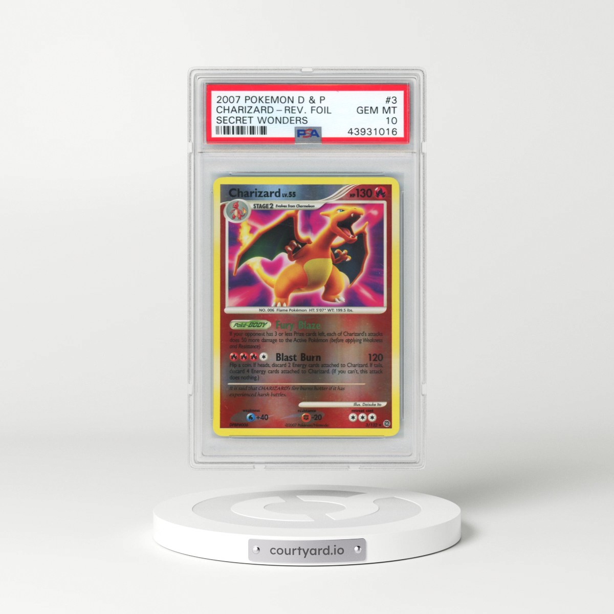 2007 Pokémon Diamond & Pearl Secret Wonders #3 Charizard - Reverse Foil (PSA 10 GEM MINT)