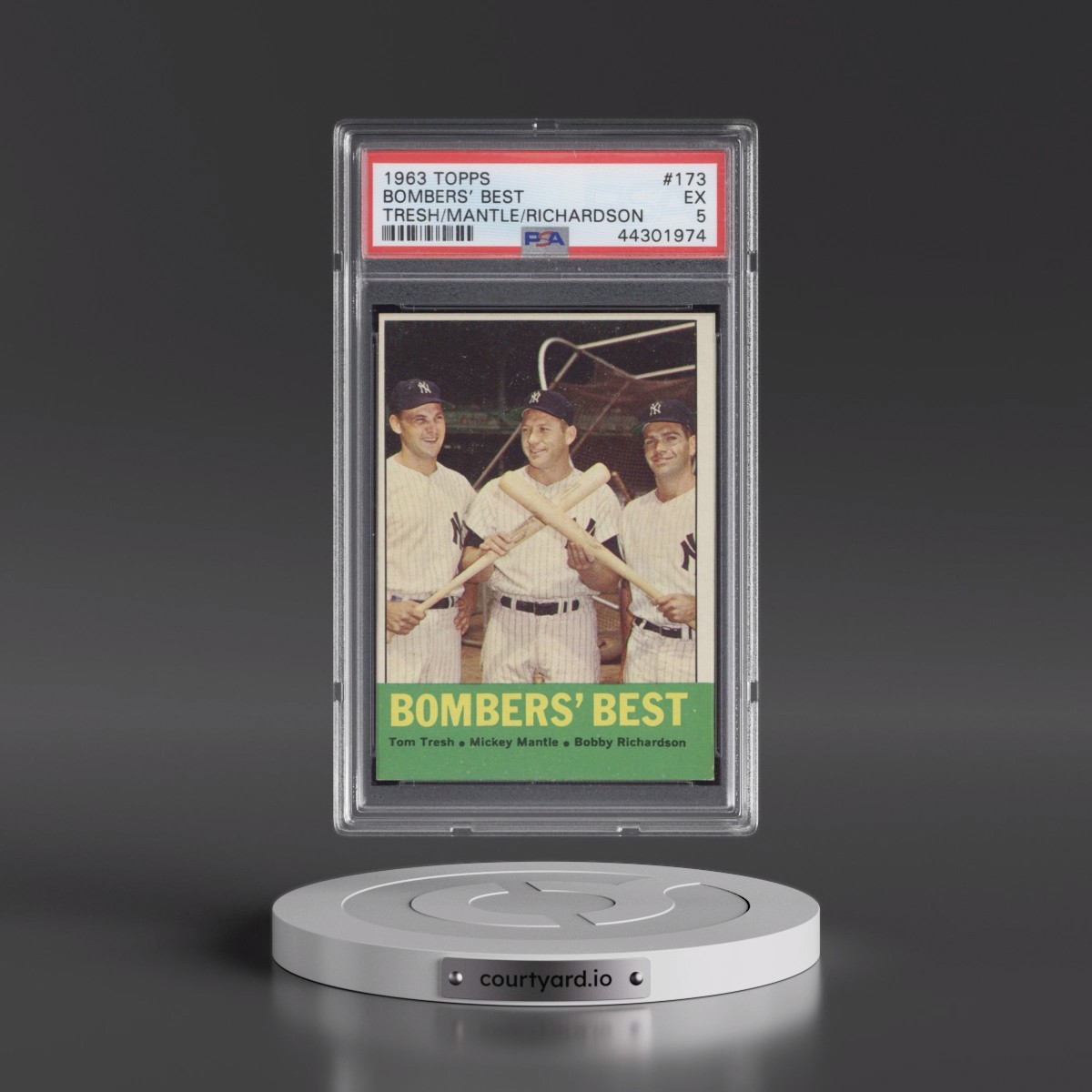 1963 Topps #173 Bombers' Best - Tresh/Mantle/Richardson (PSA 5 EX)