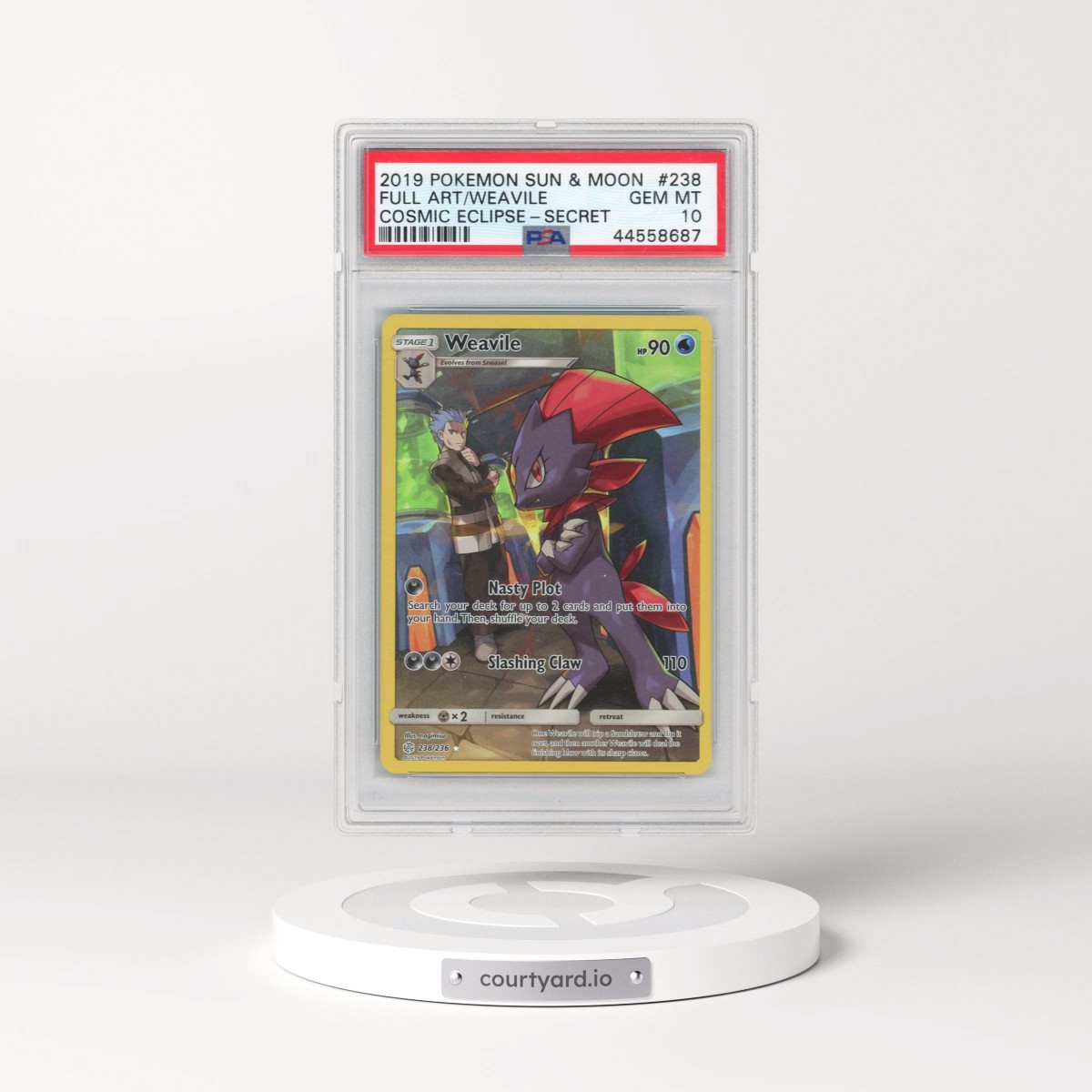 2019 Pokémon Sun & Moon Cosmic Eclipse #238 Weavile - Full Art Secret (PSA 10 GEM MINT)