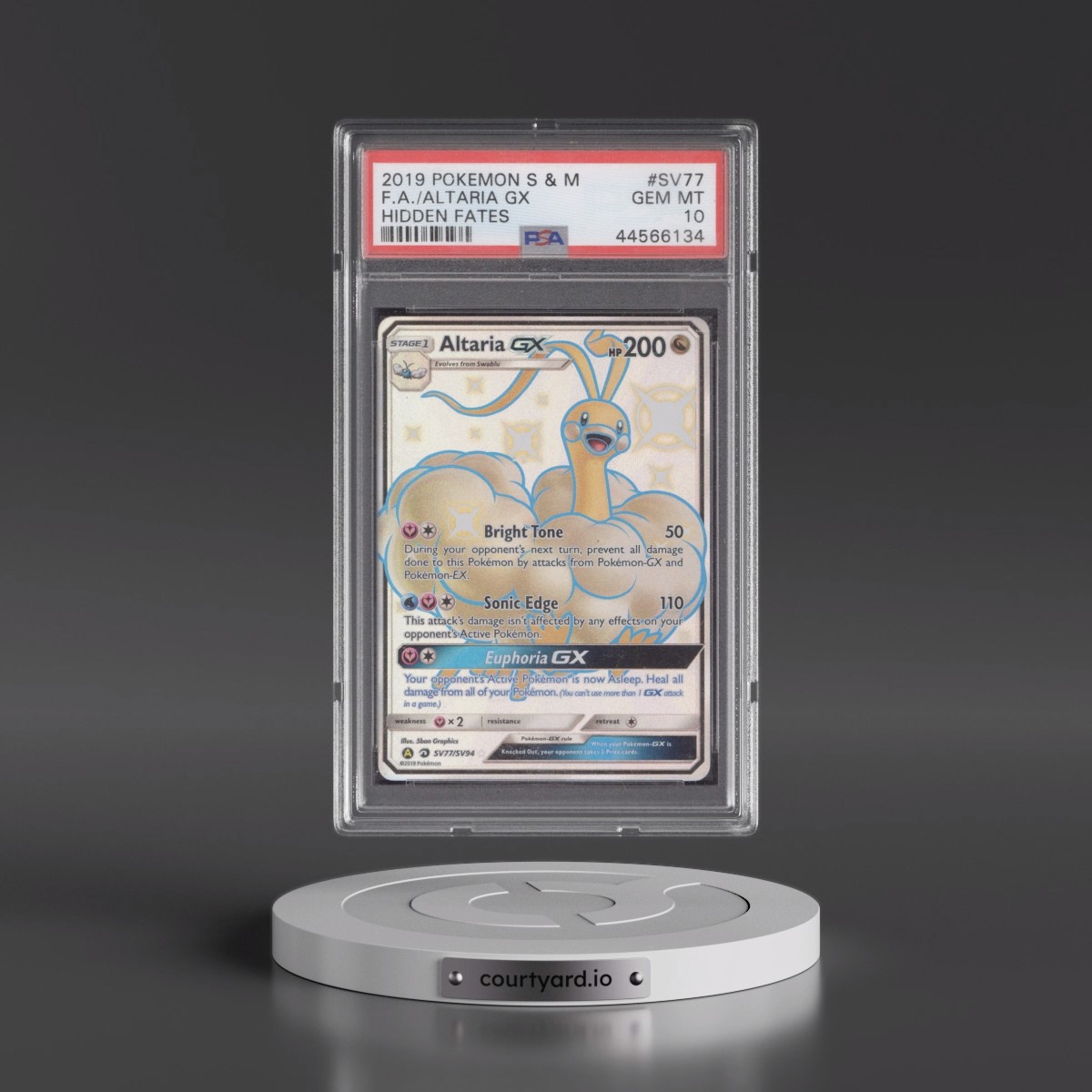 2019 Pokémon Sun & Moon Hidden Fates Altaria GX - Holo Full Art #SV77 PSA 10