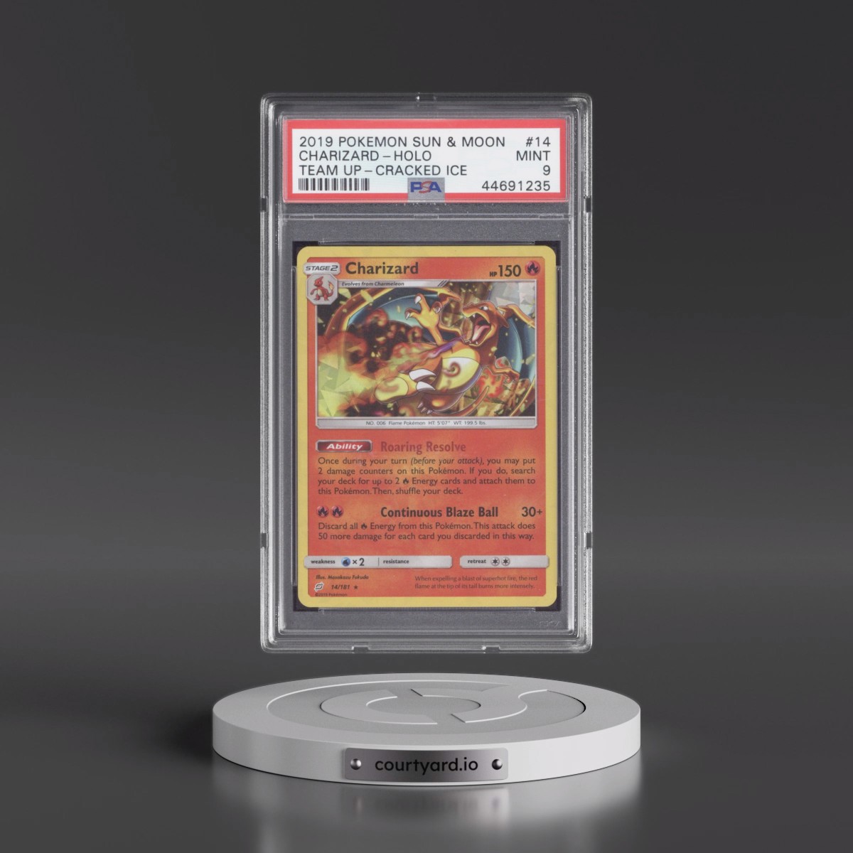 2019 Pokémon Sun & Moon Team Up #14 Charizard - Holo Cracked Ice (PSA 9 MINT)