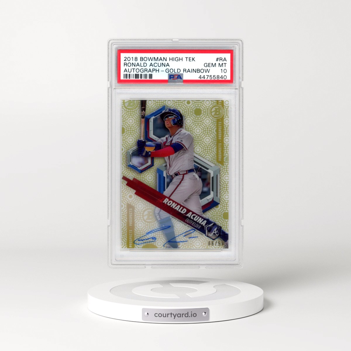 2018 Bowman High Tek #RA Ronald Acuna - Autograph-Gold Rainbow (PSA 10 GEM MINT)