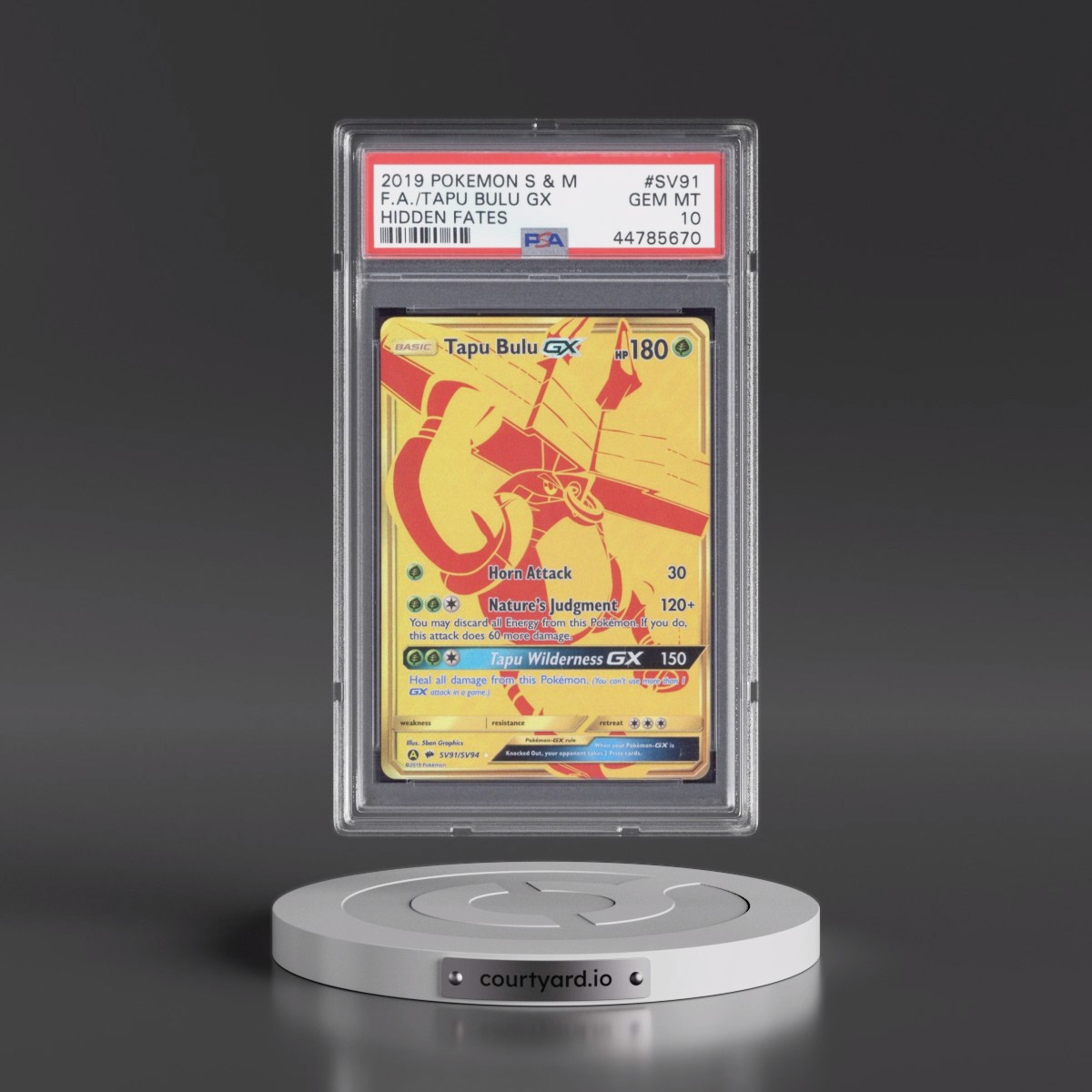 2019 Pokémon Sun & Moon Hidden Fates #SV91 Tapu Bulu GX - Holo Full Art (PSA 10 GEM MINT)