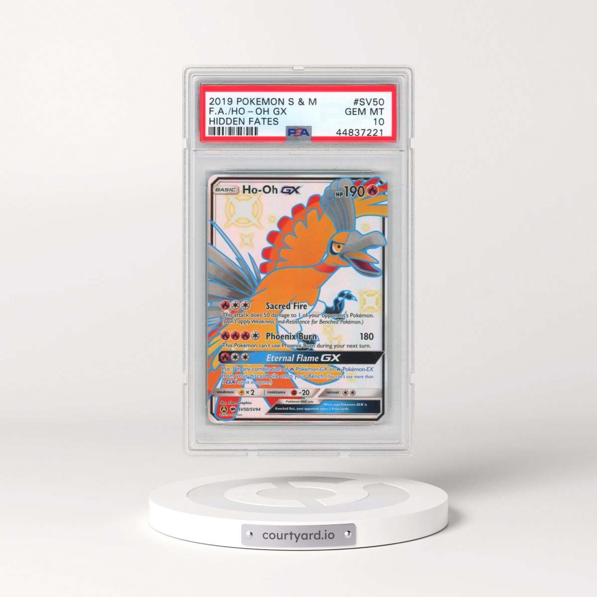 2019 Pokémon Sun & Moon Hidden Fates #SV50 HO-Oh GX - Holo Full Art (PSA 10 GEM MINT)