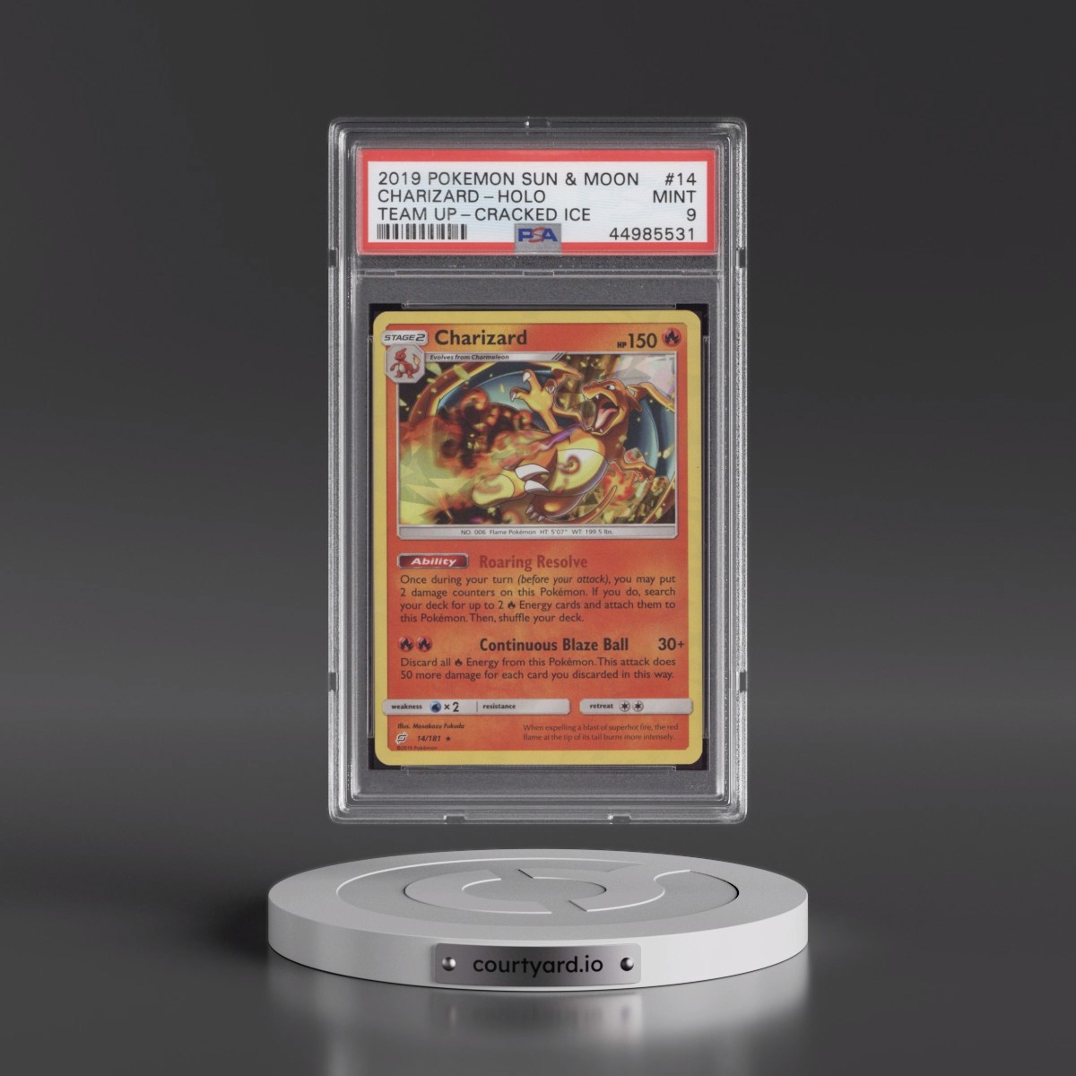 2019 Pokémon Sun & Moon Team Up #14 Charizard - Holo Cracked Ice (PSA 9 MINT)