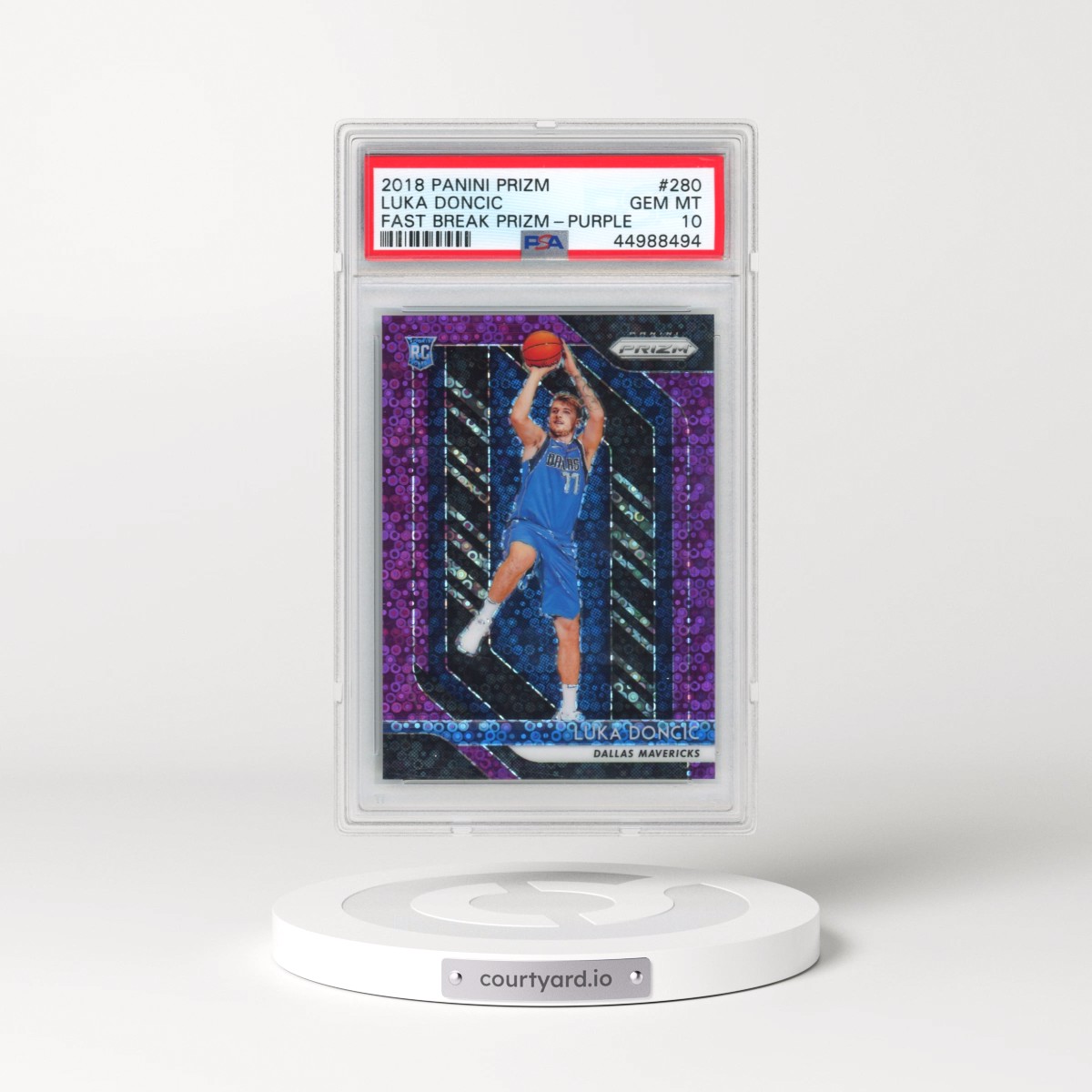 2018 Panini Prizm #280 Luka Doncic - Fast Break Prizm-Purple (PSA 10 GEM MINT)