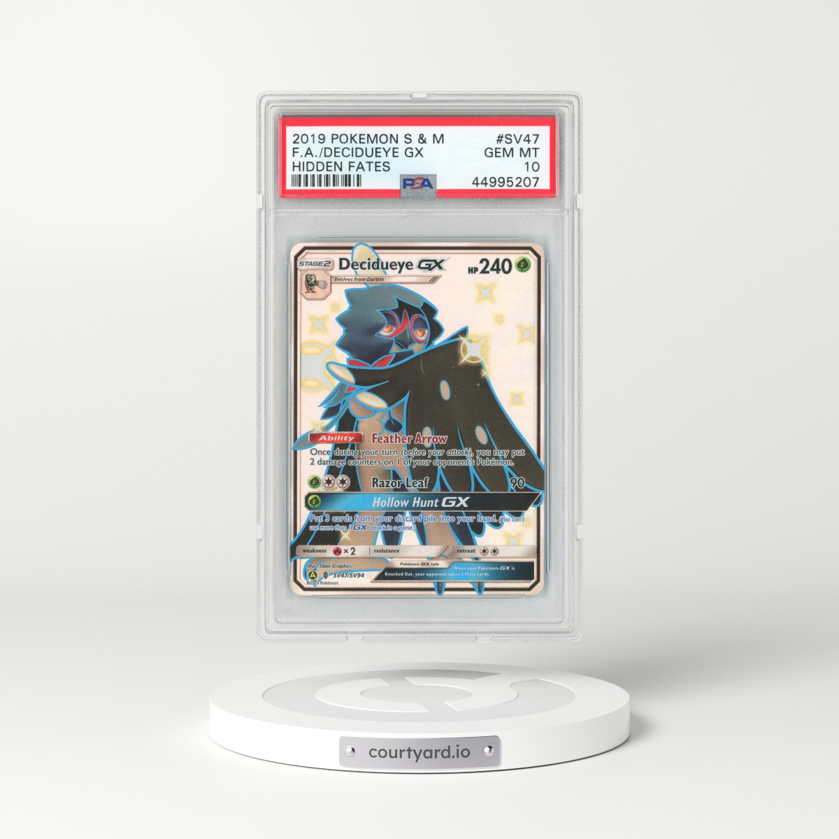 2019 Hidden Fates #SV47 Decidueye GX - Full Art Holo (PSA 10 GEM MINT)