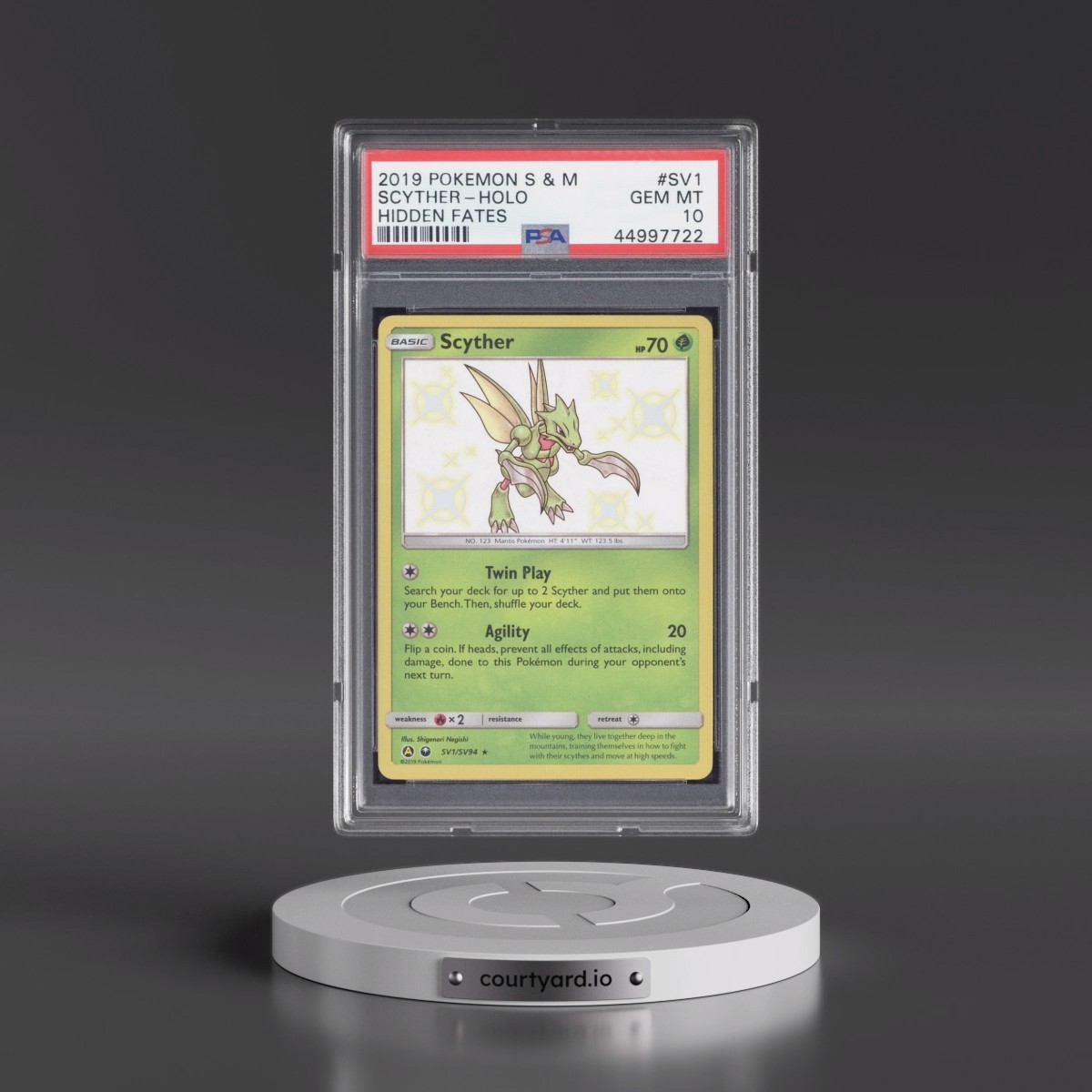 2019 Pokémon Sun & Moon Hidden Fates Scyther - Holo #SV1 PSA 10