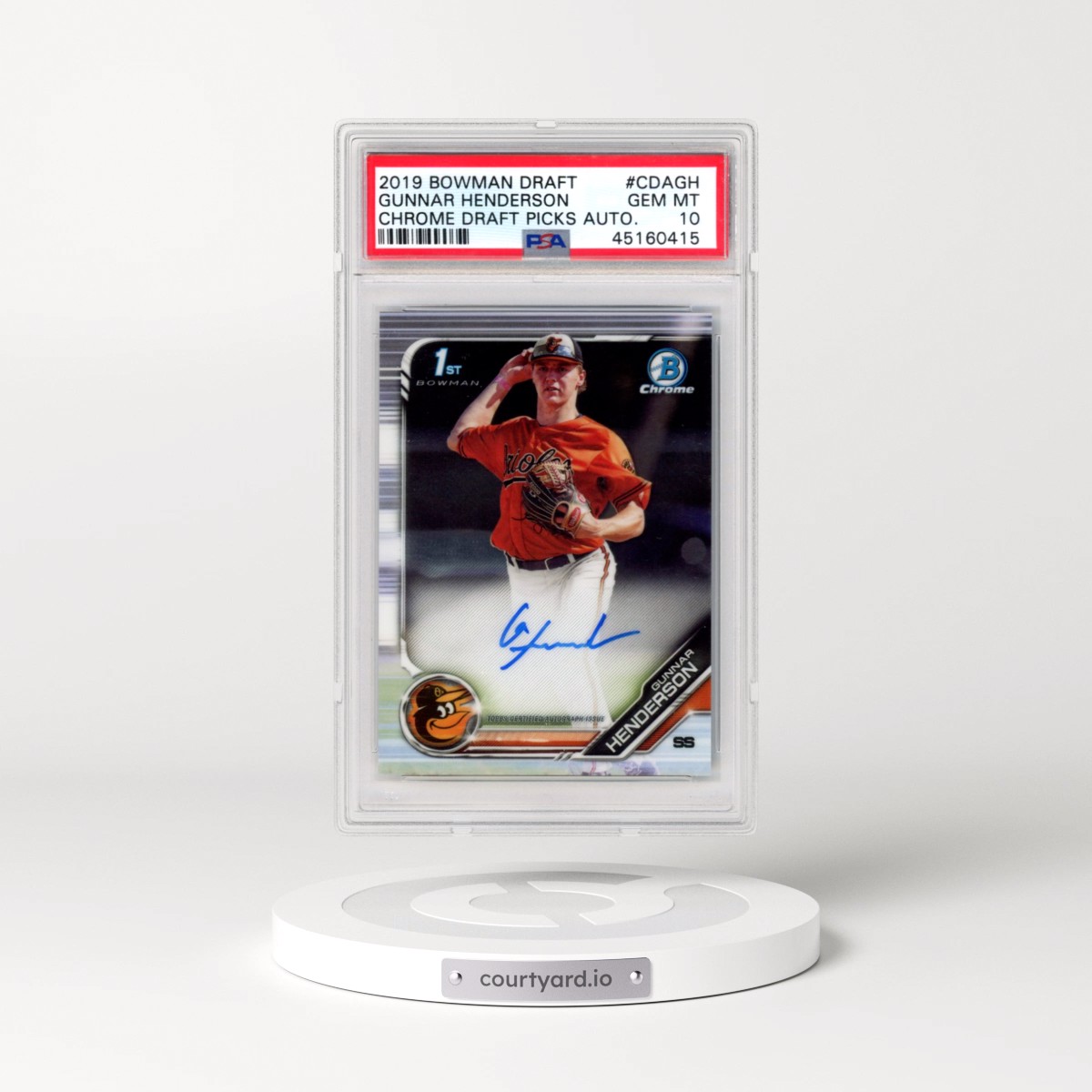 2019 Bowman Draft Chrome Draft Picks Autograph #CDAGH Gunnar Henderson (PSA 10 GEM MINT)